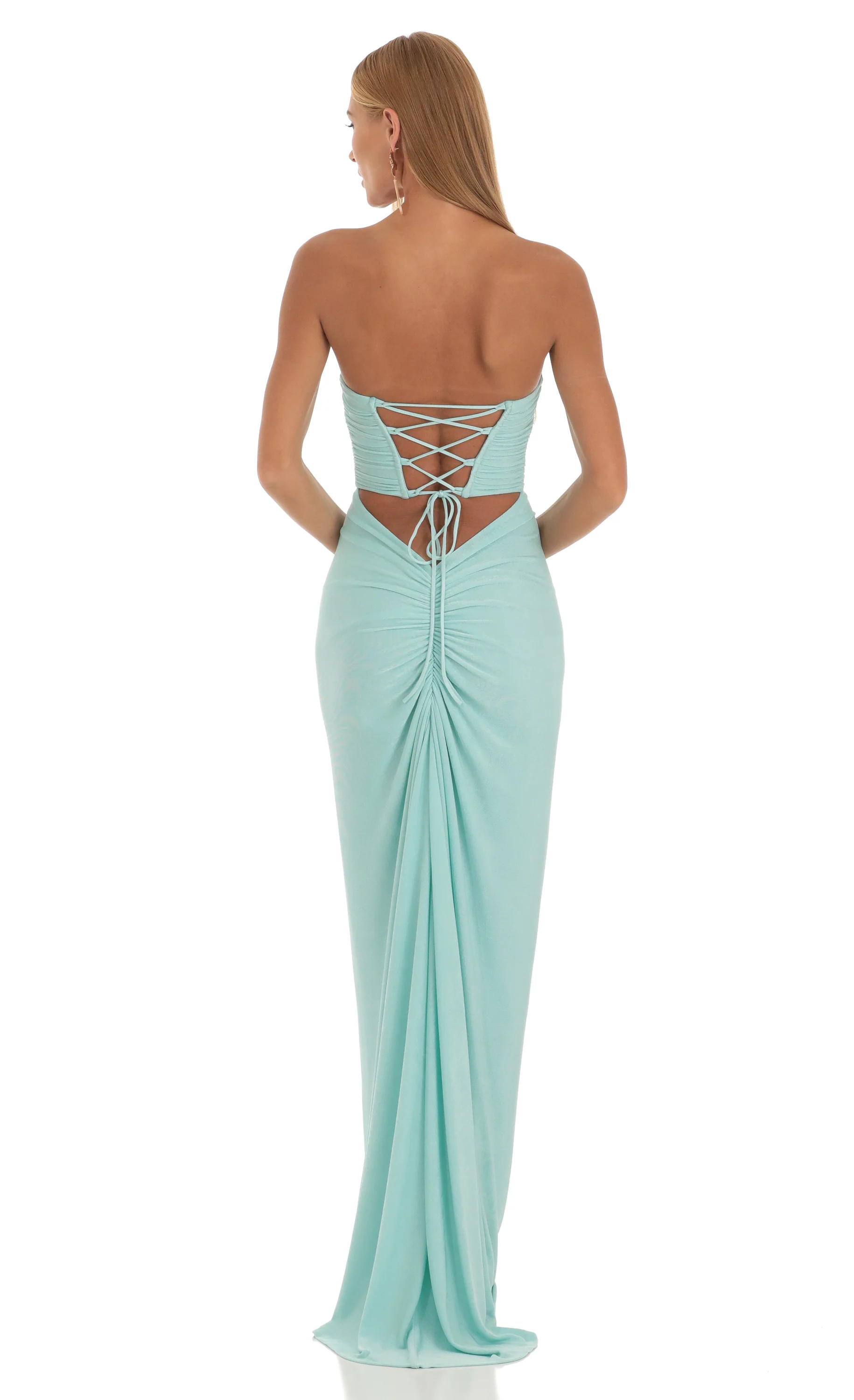 Corset Strapless Dress in Mint Blue