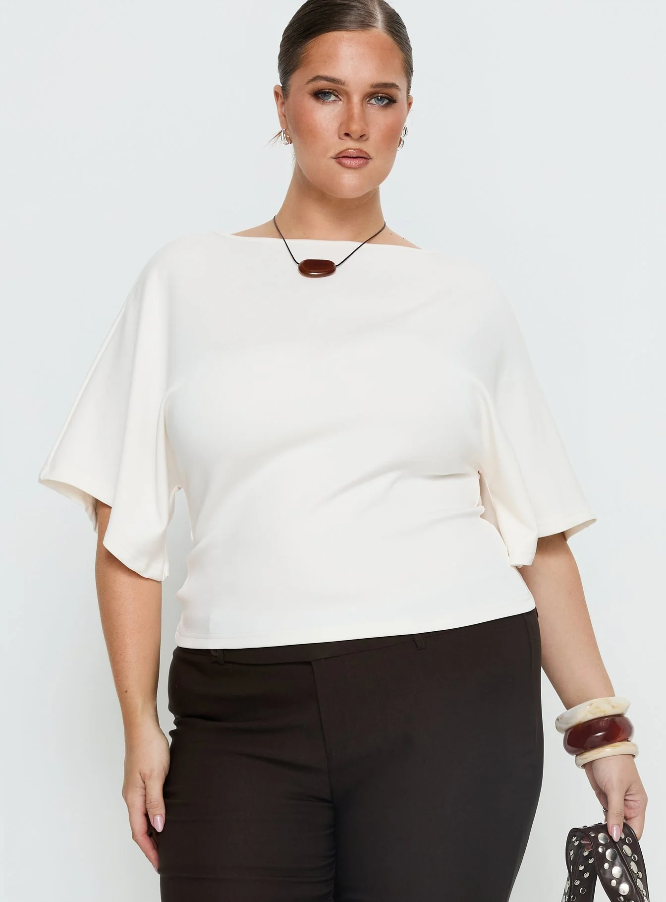 Arazia Cinched Short Sleeve Top White Curve