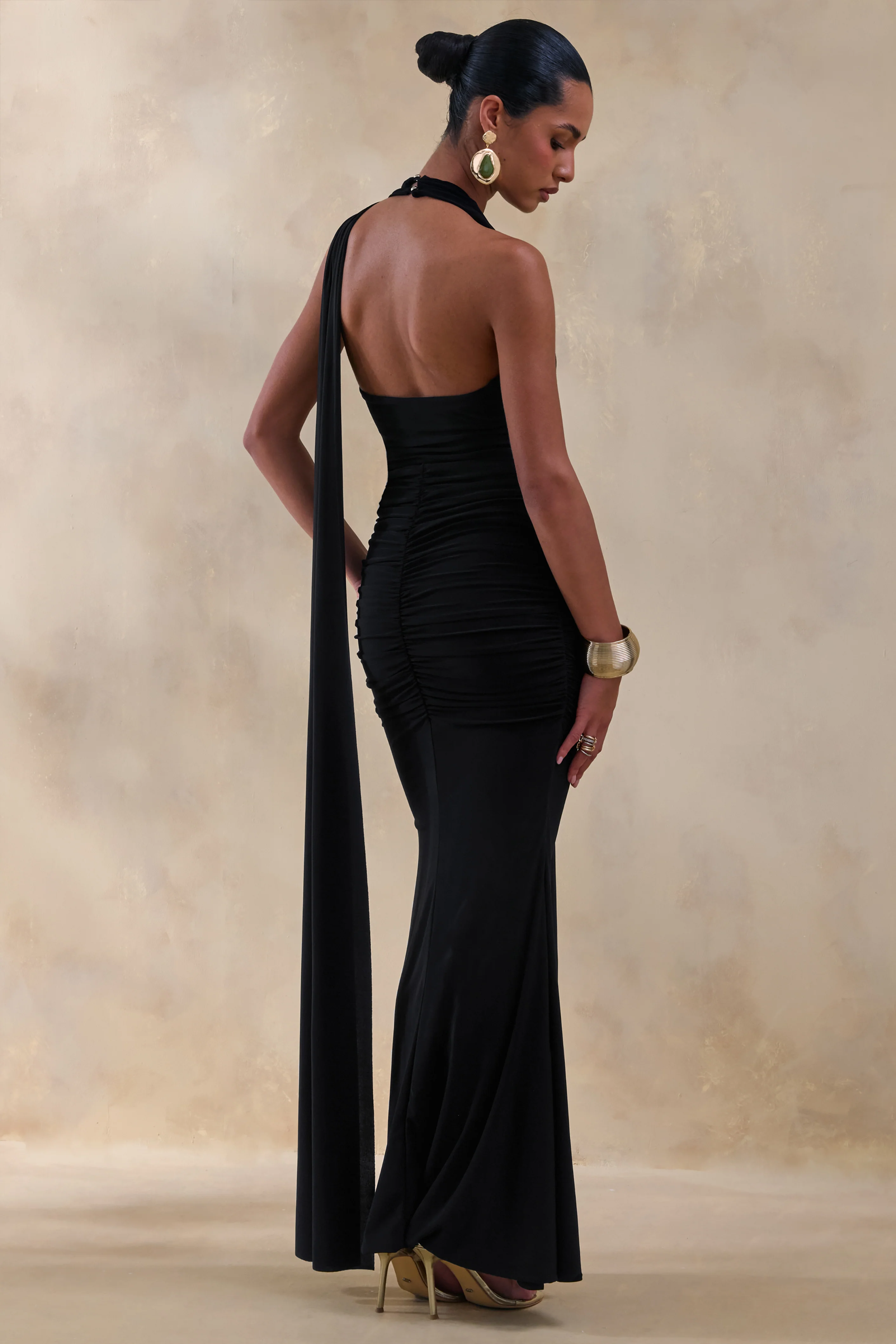 Roselani | Black Halter-Neck Maxi Dress With Open-Back