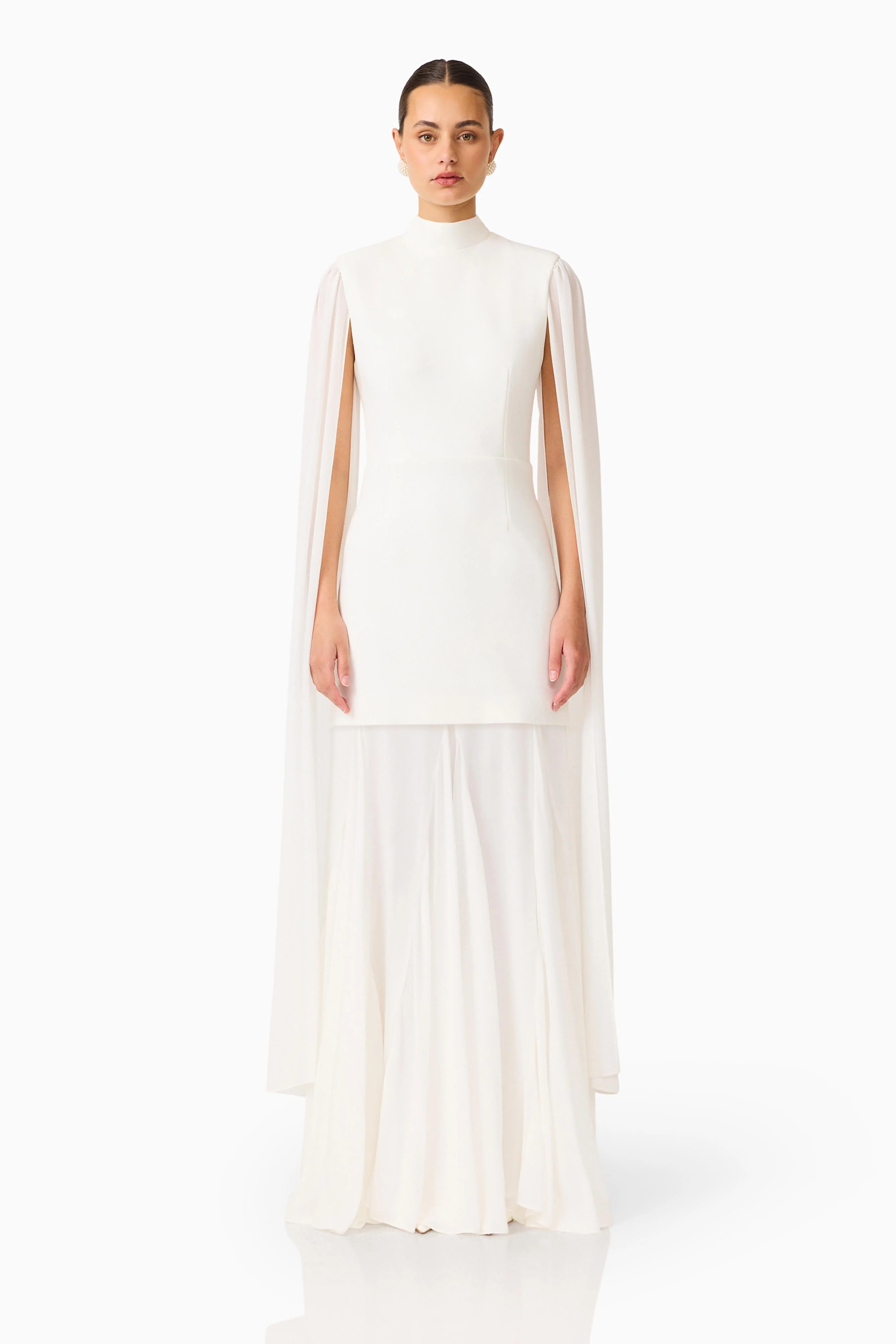 Odelia Cape Sleeve Gown in White