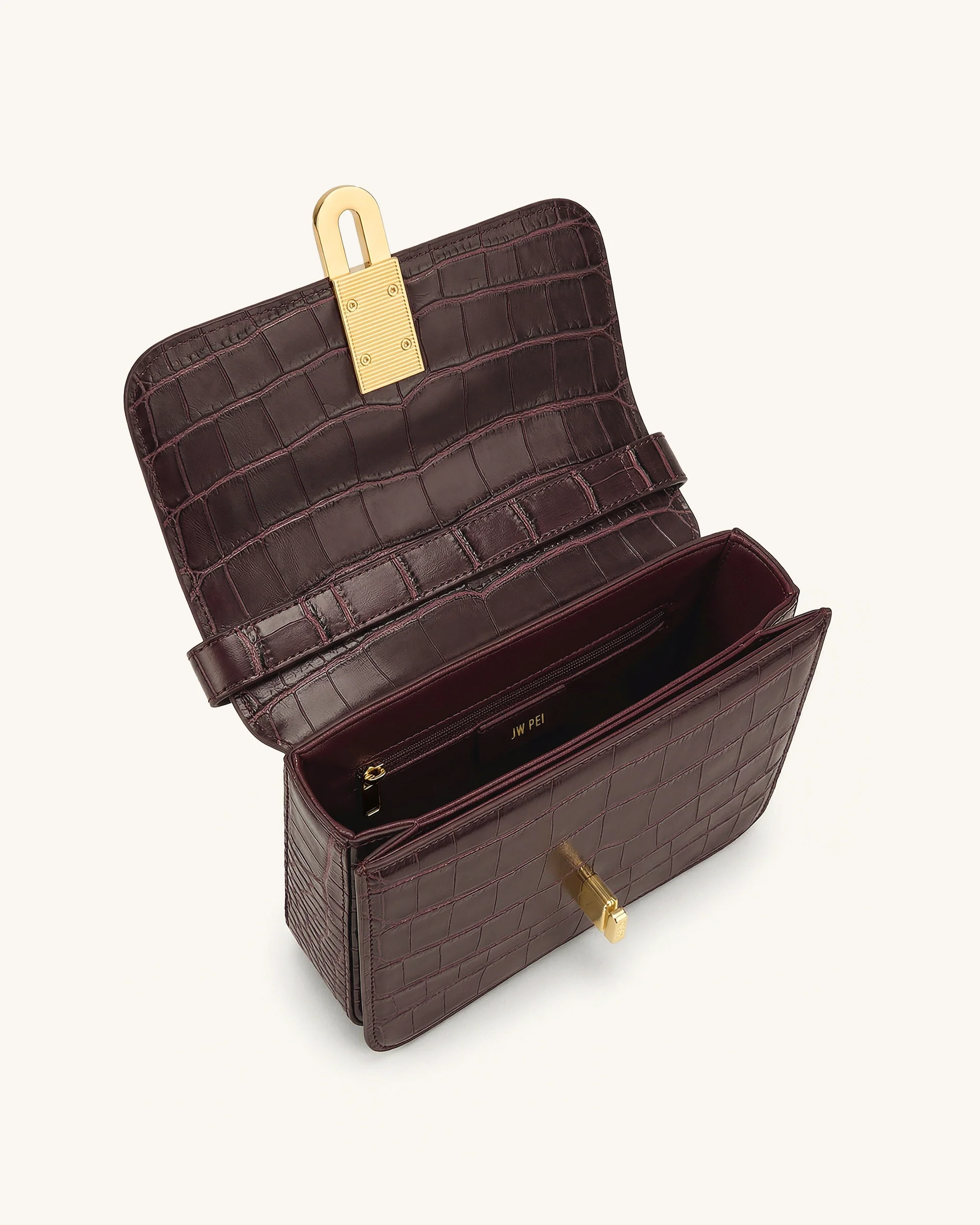 Evania Lock Shoulder Bag - Burgundy Croc