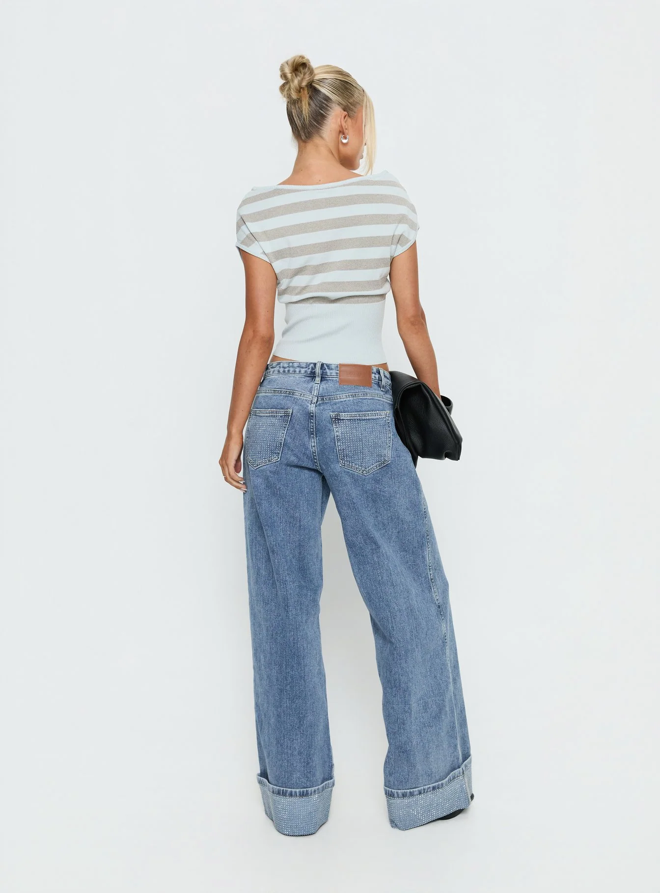 Ramos Diamante Low Rise Wide Leg Denim Jeans Washed Mid Blue
