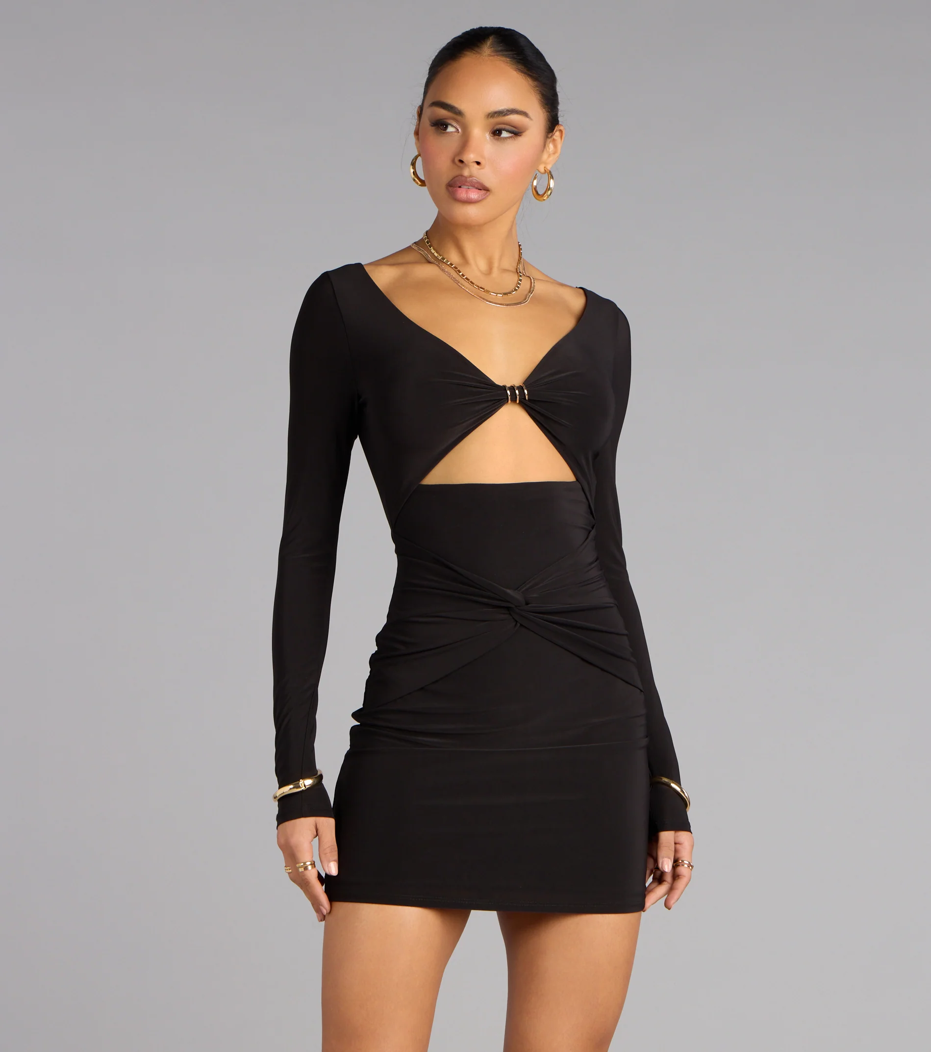 Sleek Vibe Long Sleeve Cutout Mini Dress