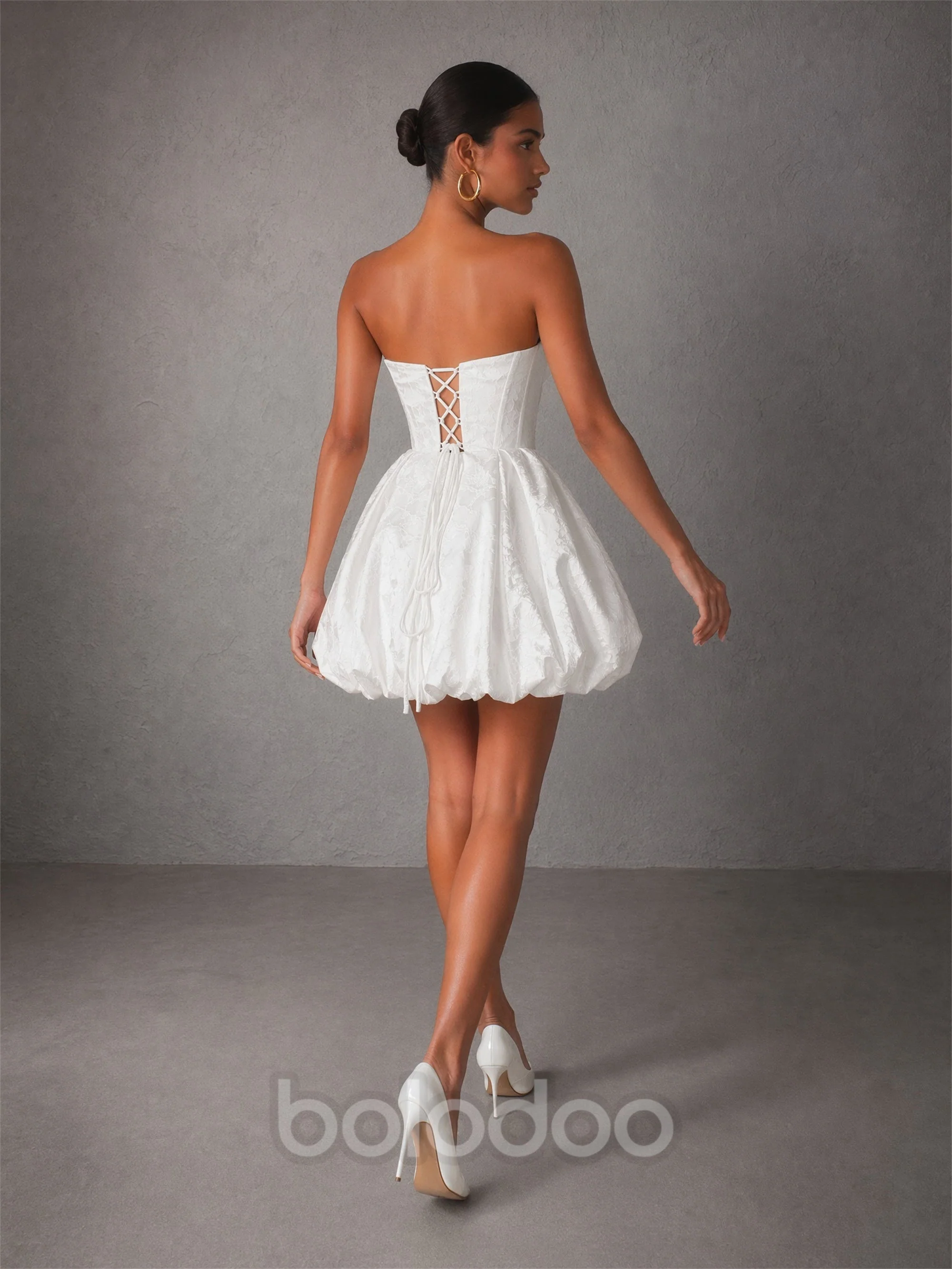 BOLODOO White Strapless Corset Bubble Mini Dress – Bridal Shower & Cocktail Party Dress