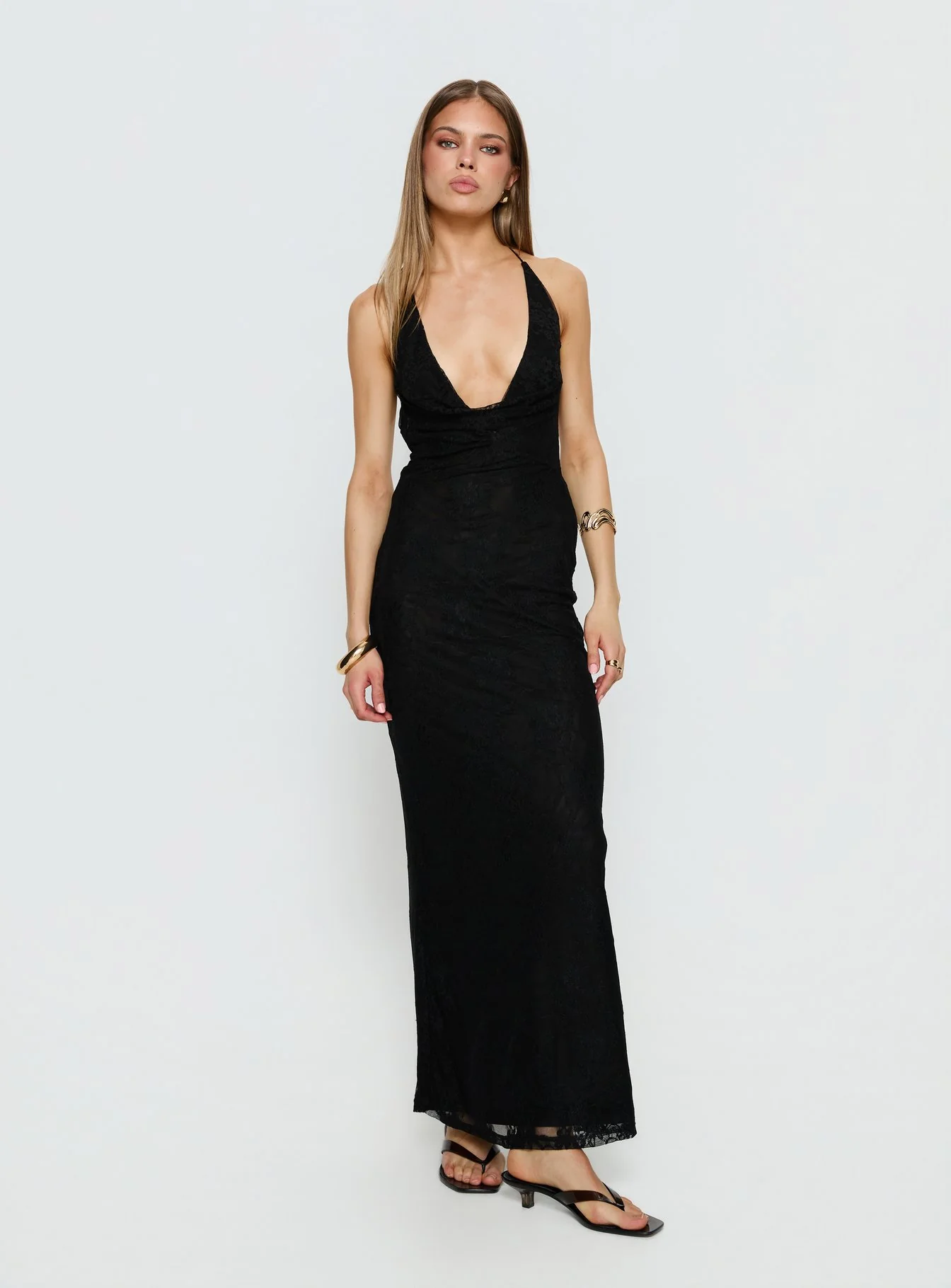 Jordina Lace Halter Maxi Dress Black