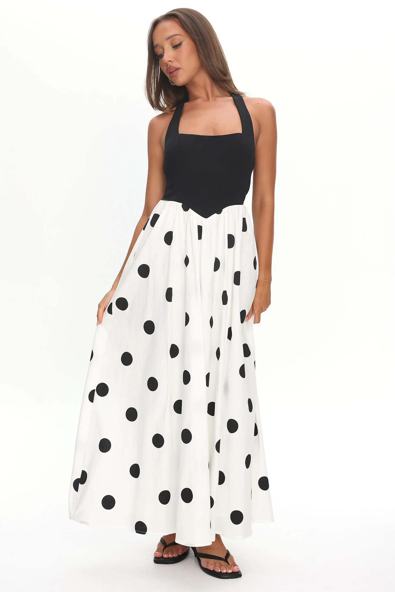 Get My Attention Halterneck Maxi Dress Polka Dot Black - luluinthesky