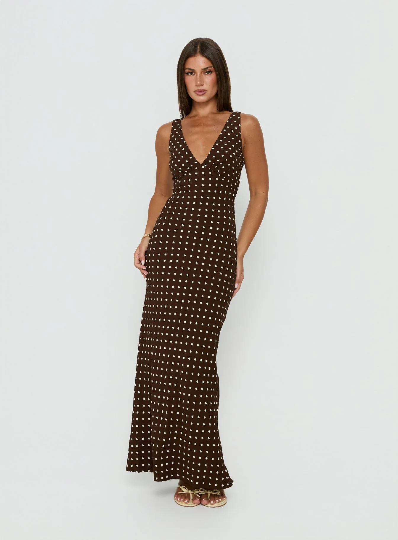 Nellie Maxi Dress Brown Polka Dot Tall