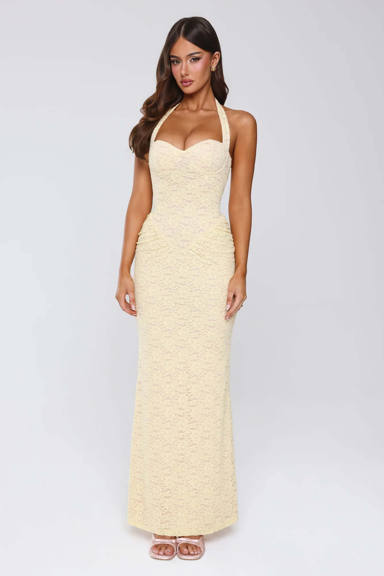 Delicate Daydream Halter Lace Maxi Dress Yellow