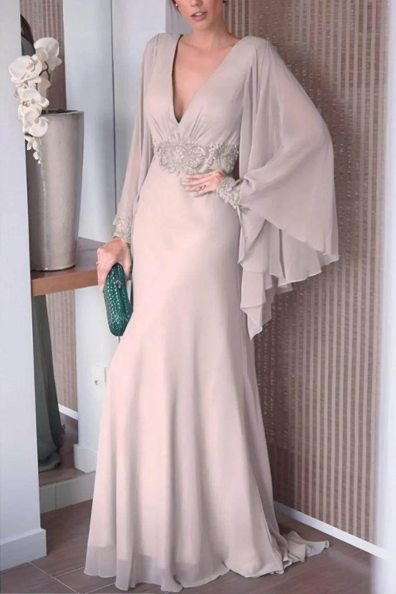 Sheath-Column Sweep-Brush Train Chiffon Mother Dress CM0077