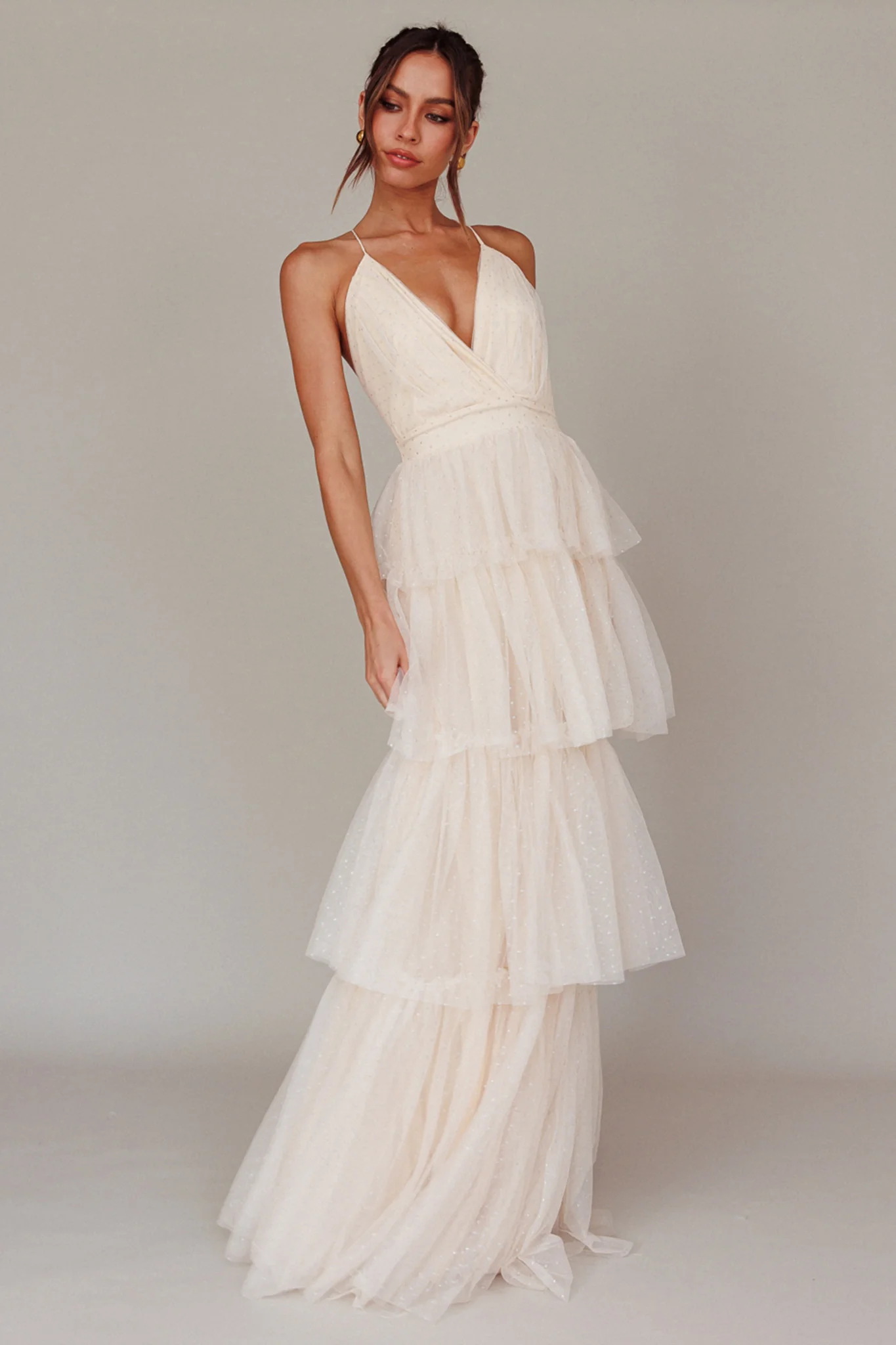 Seylah Tiered Frill Maxi Dress Glitter Cream