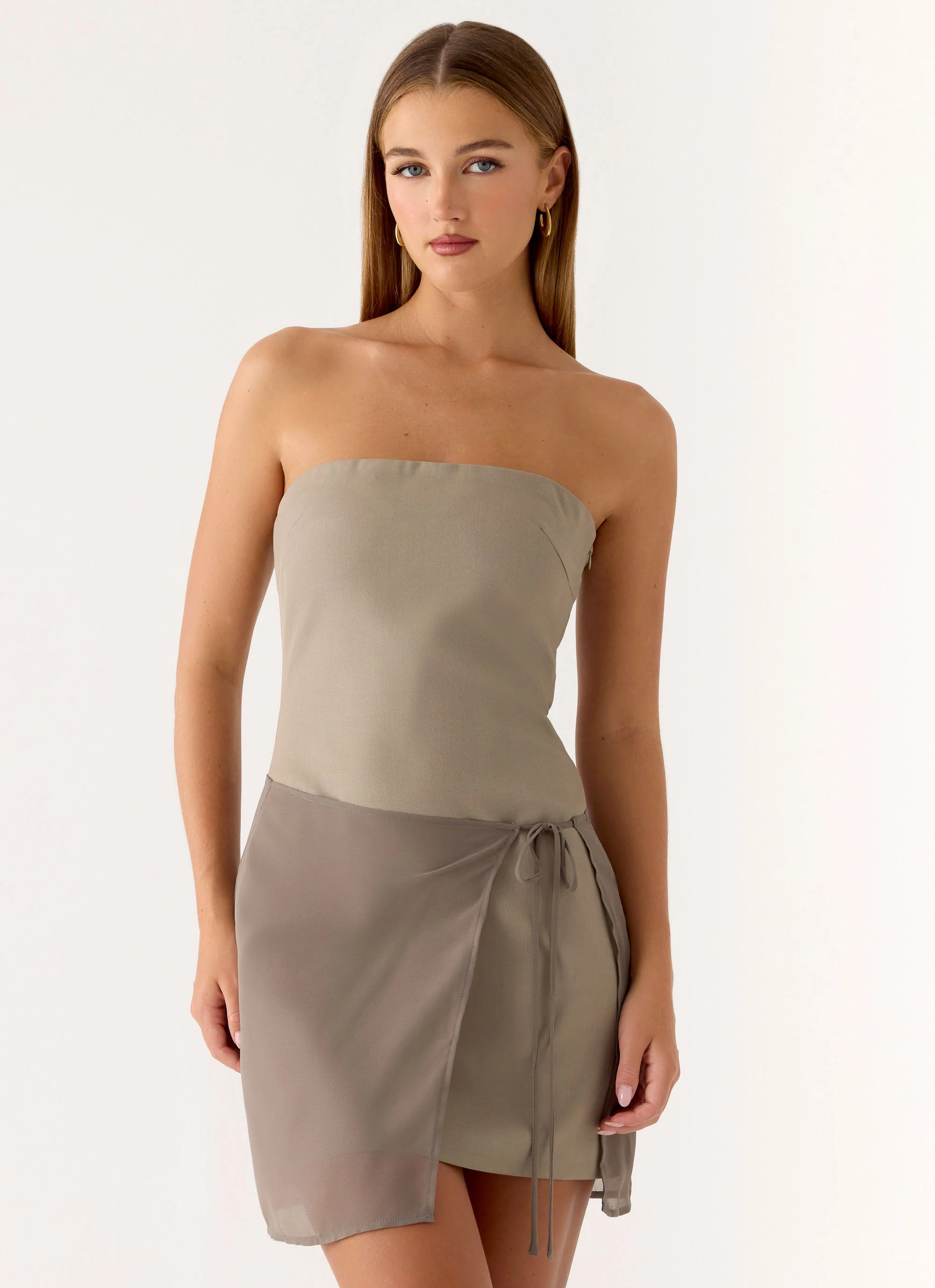 Via Veneto Mini Dress - Sand Brown