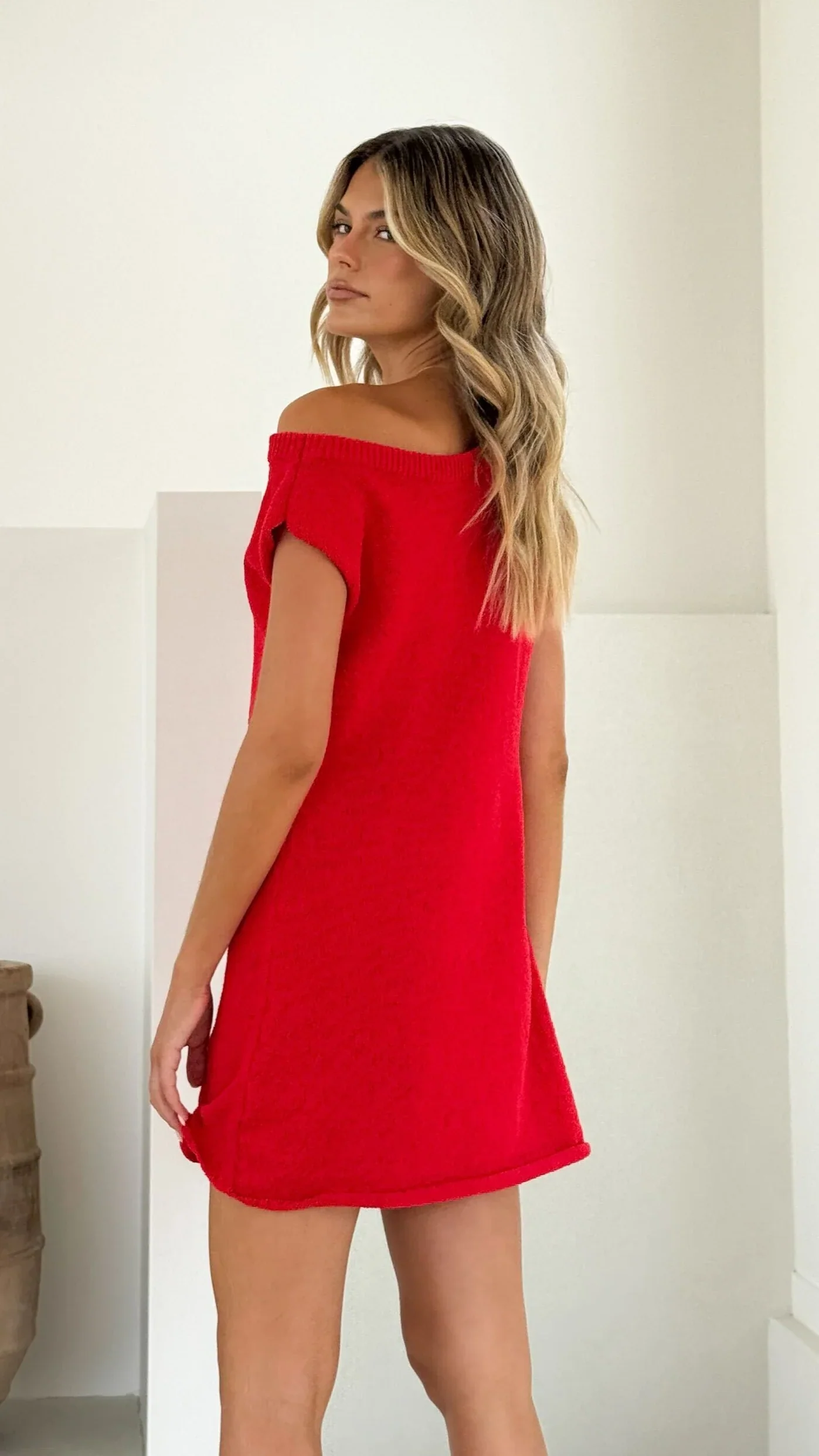 Robin Faulds Mini Robin Off Shoulder Mini Dress - Red - Rosylucy
