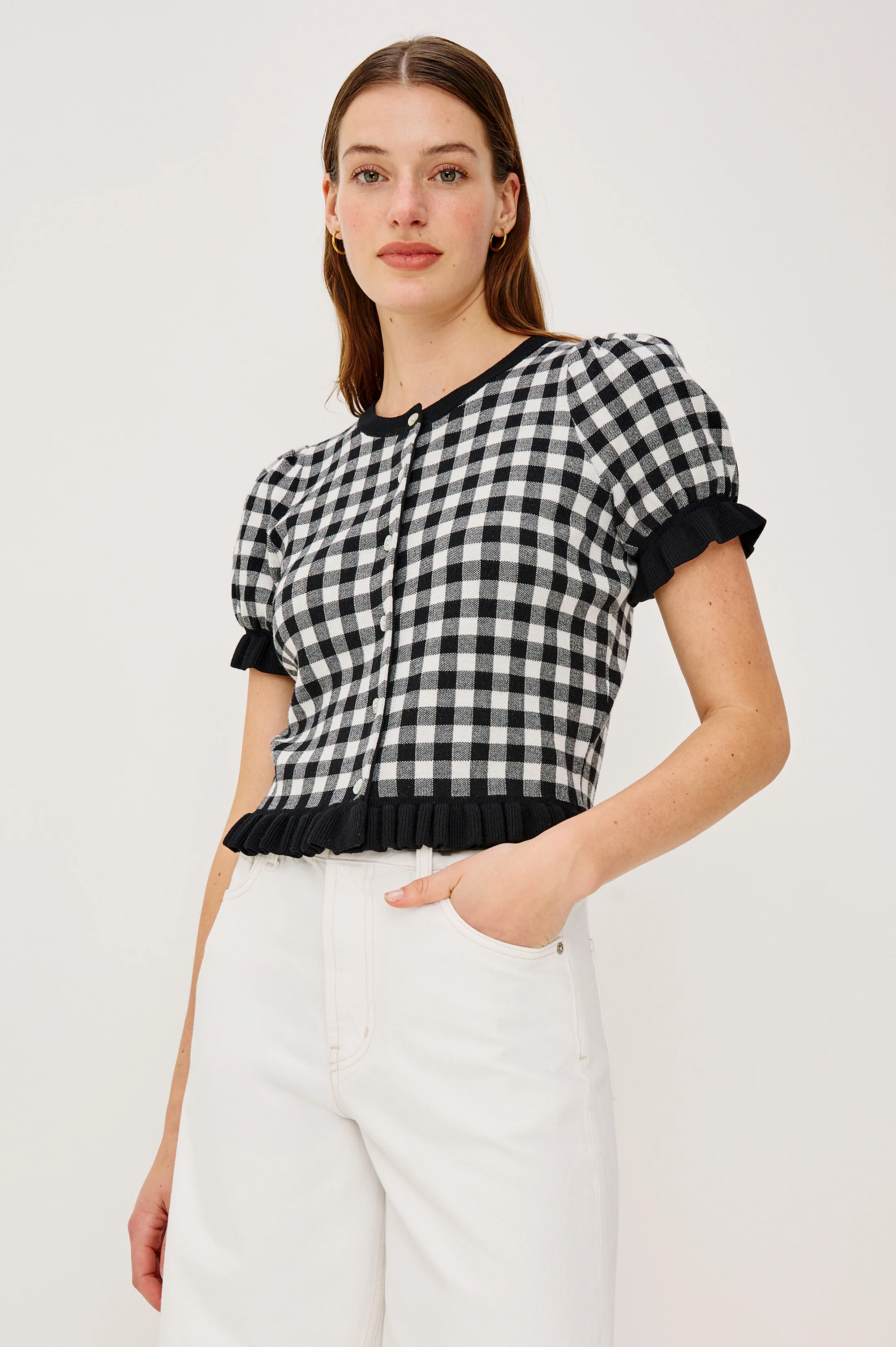 Lora Top - Black White Gingham