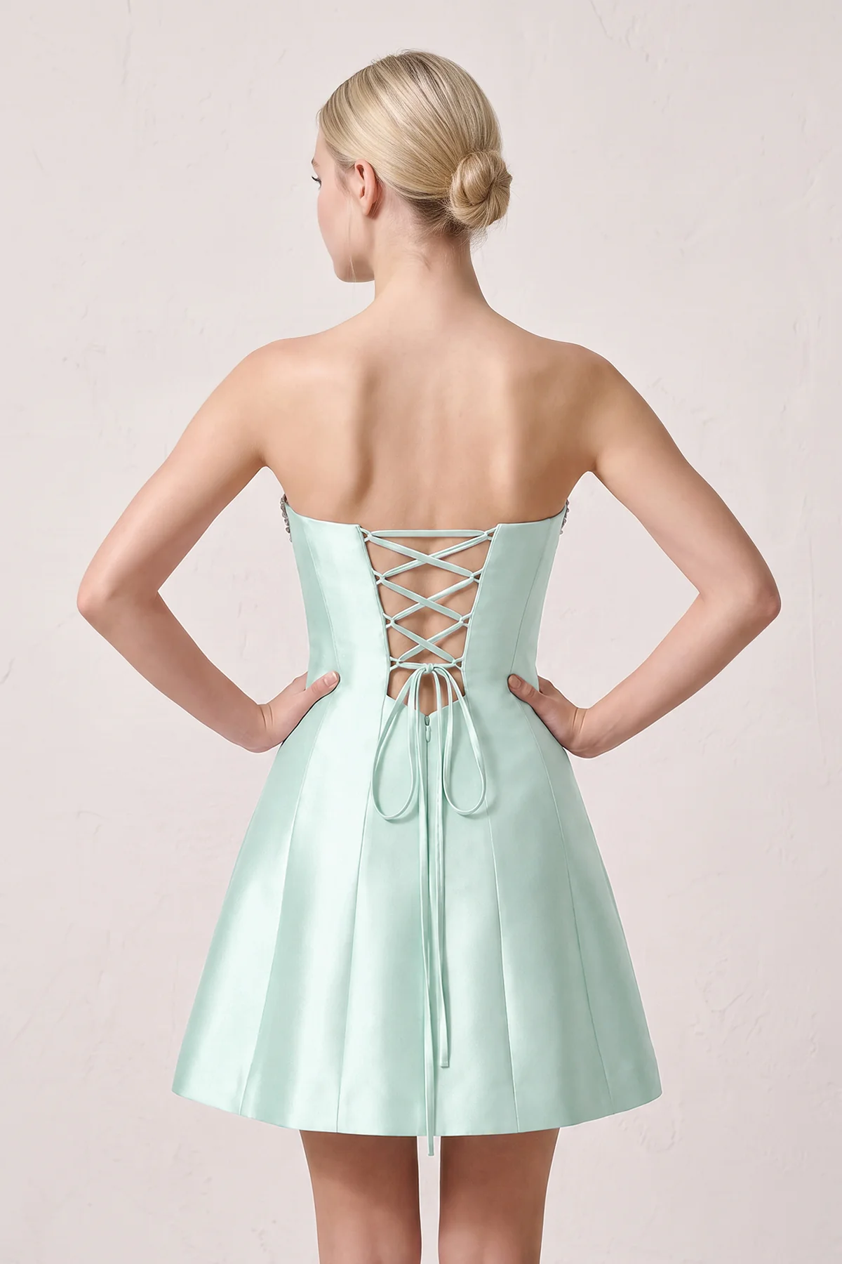 Candy Pink Rhinestones Satin Strapless A-Line Homecoming Dress