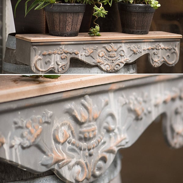 Distressed Tin Scroll Wall Shelf