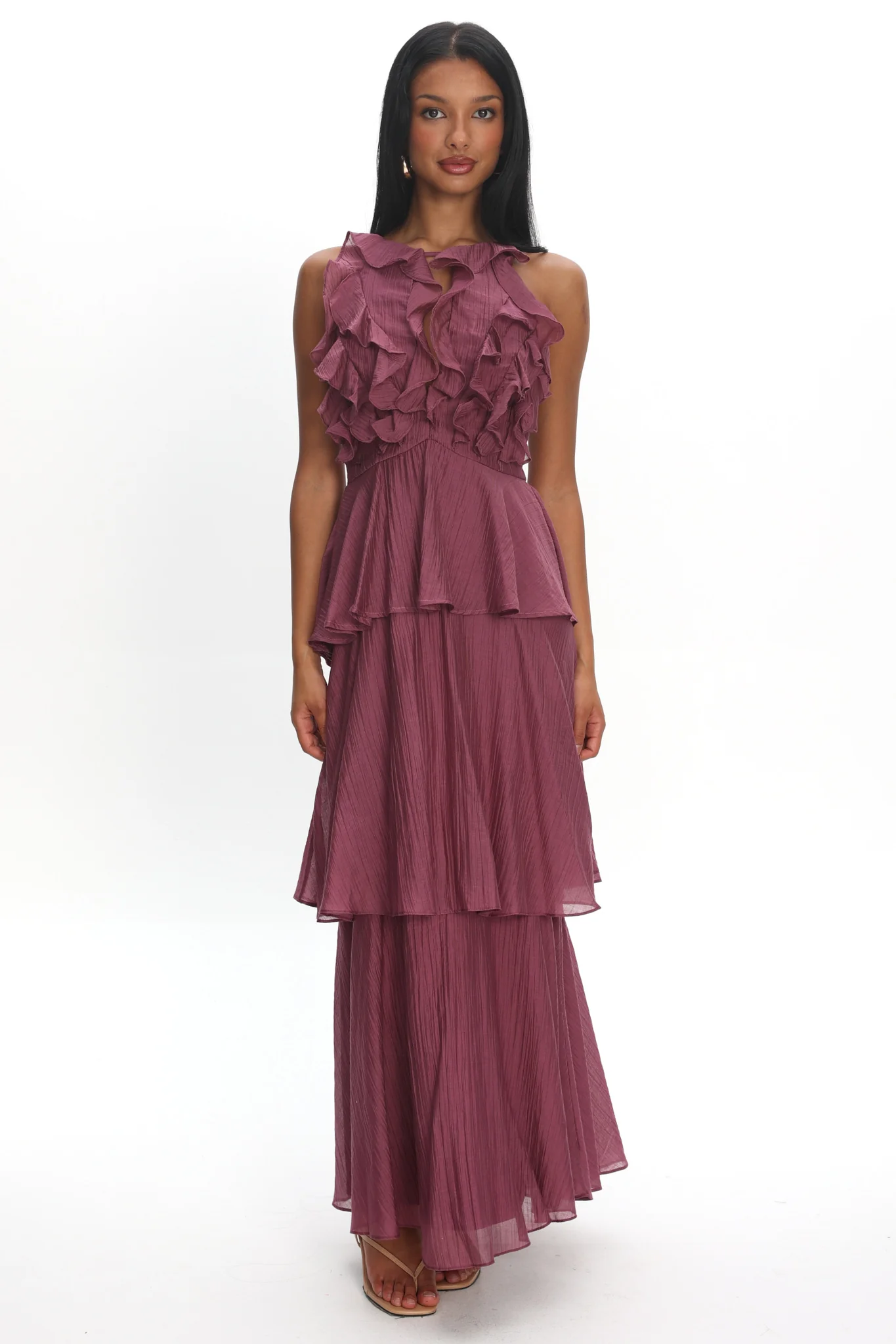Aurika Tiered Ruffle Maxi Dress Grape