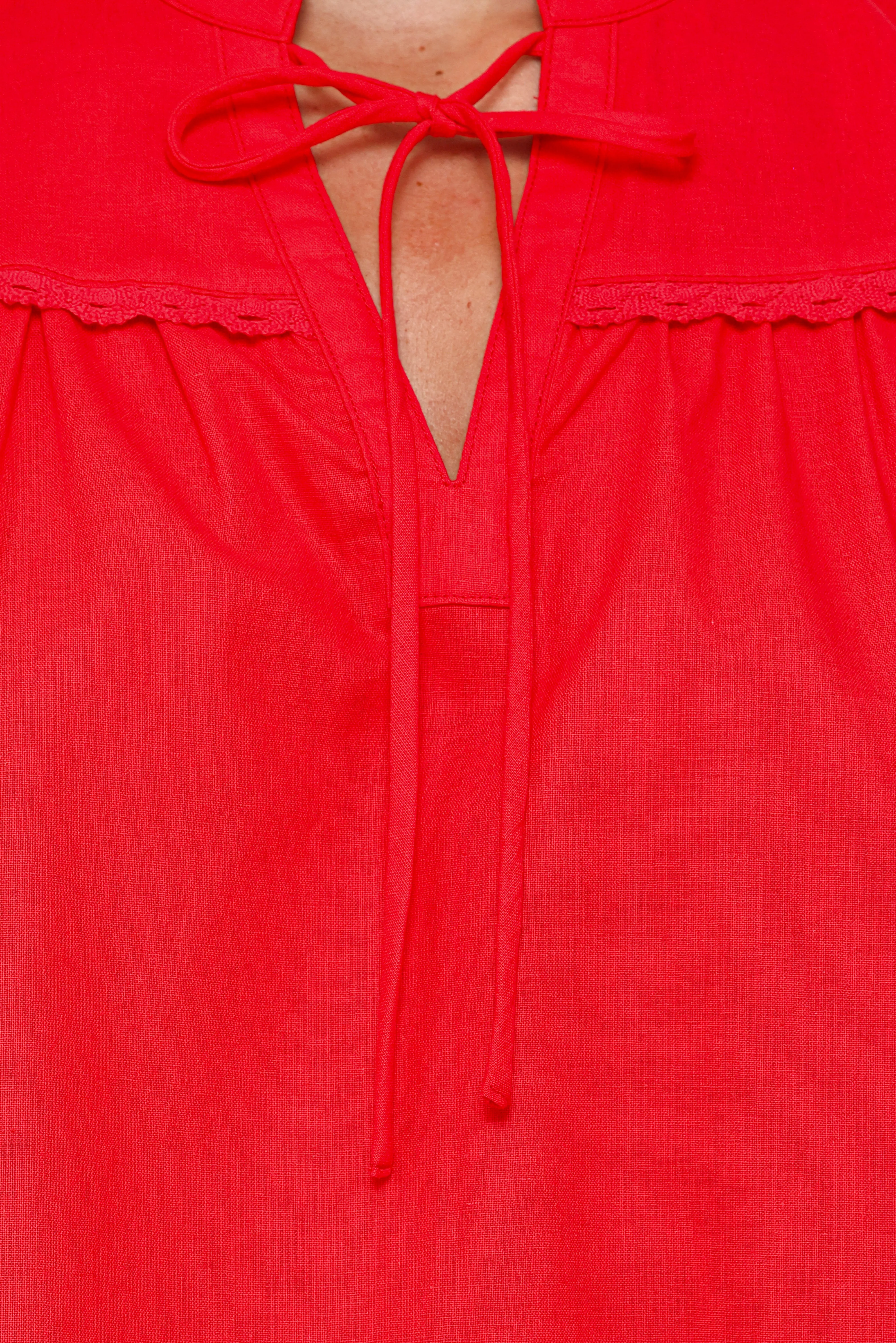 Kylie Flutter Sleeve Top - Red