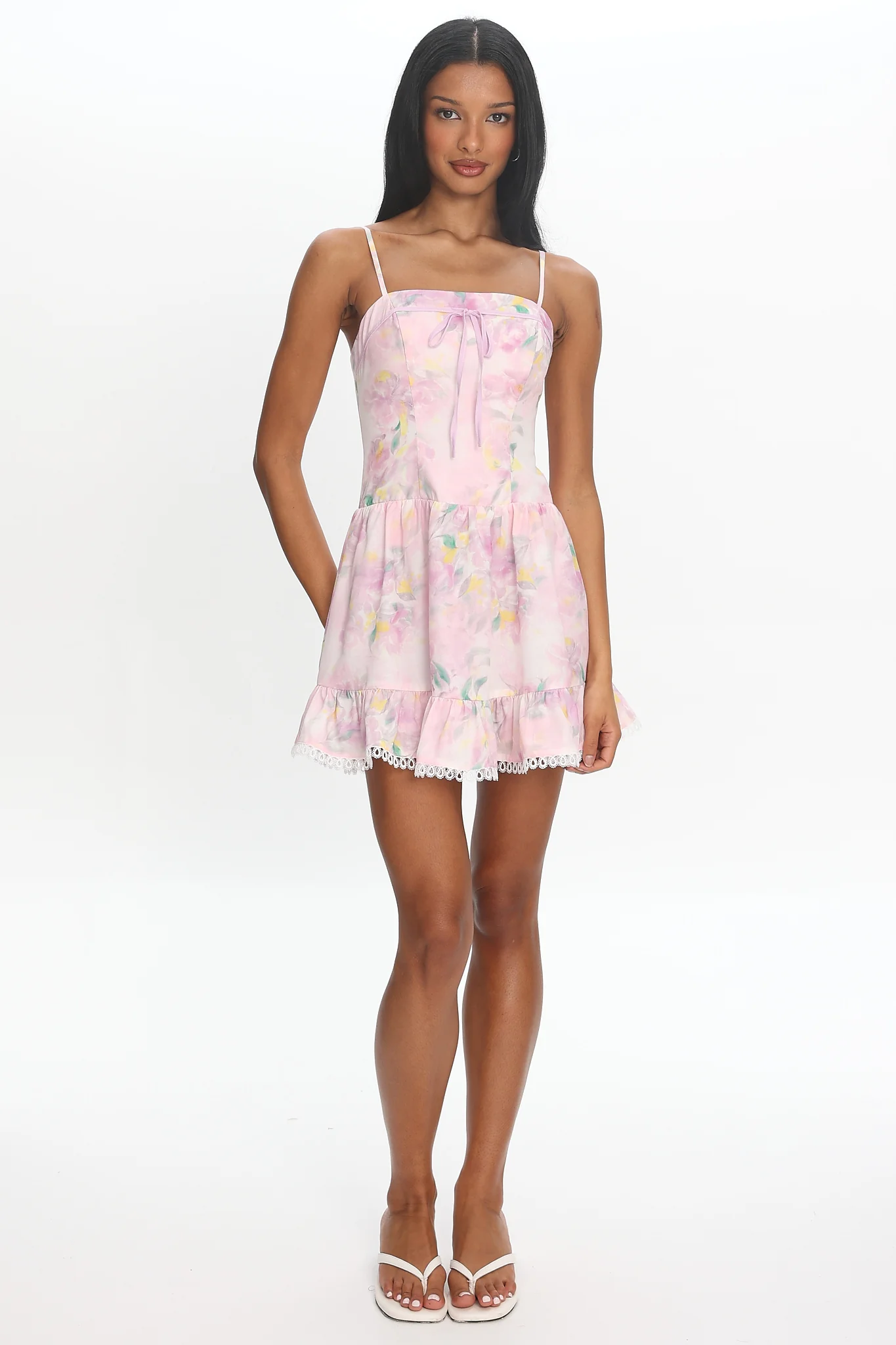 Frederika Lace Trim Mini Dress Floral Lilac