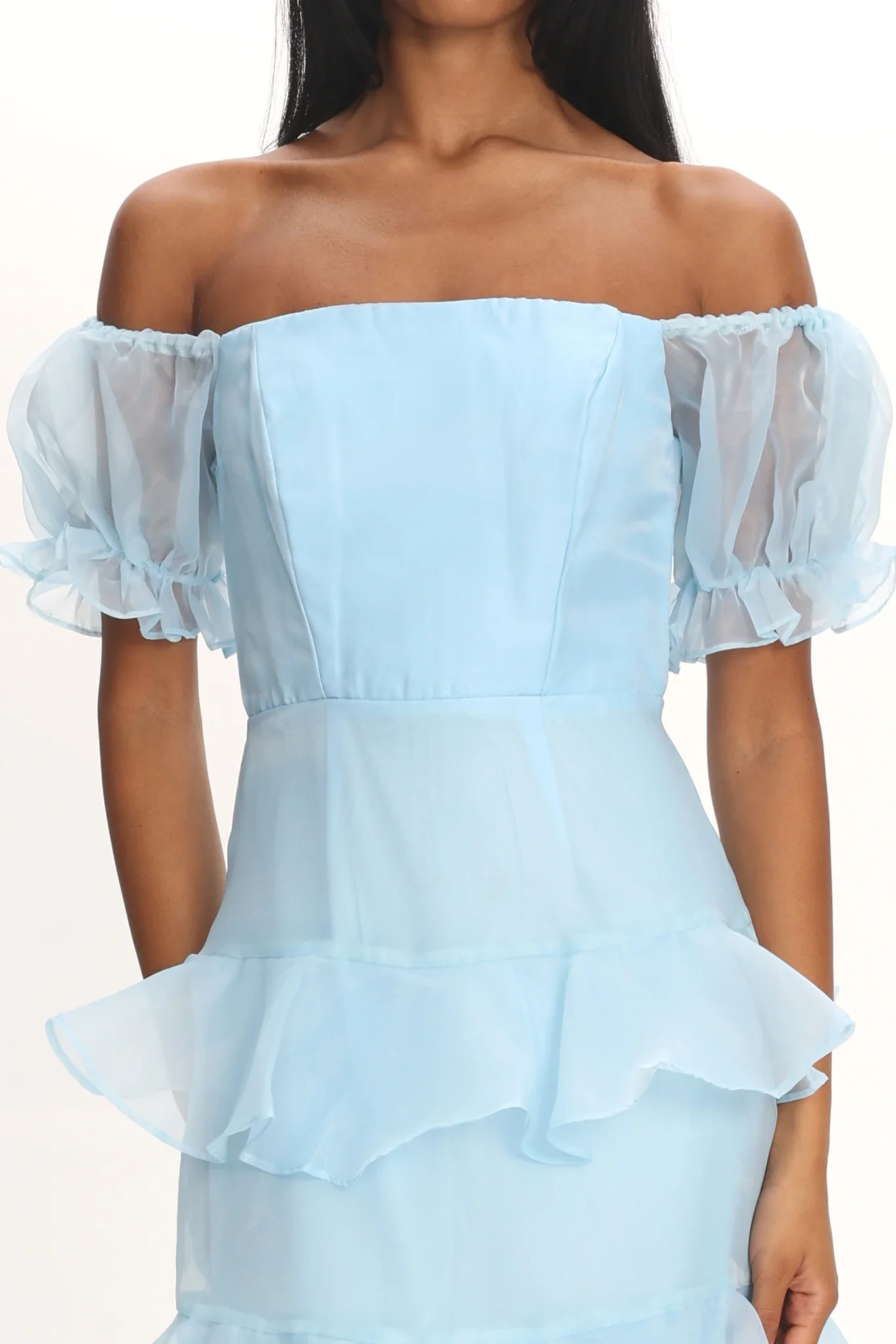Delwynn Puff Sleeve Layered Midi Dress Blue