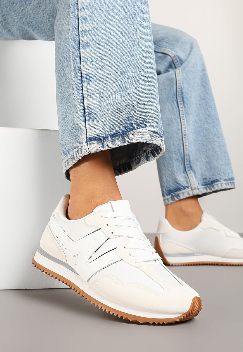 Białe Sneakersy z Geometrycznym Wzorem i Metaliczną Wstawką Zolio