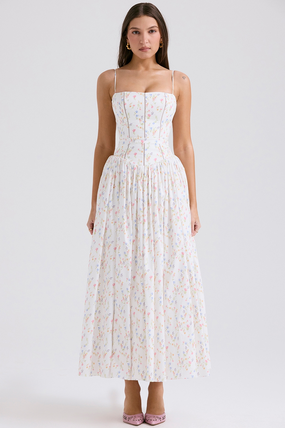 white posy print cotton maxi sundress