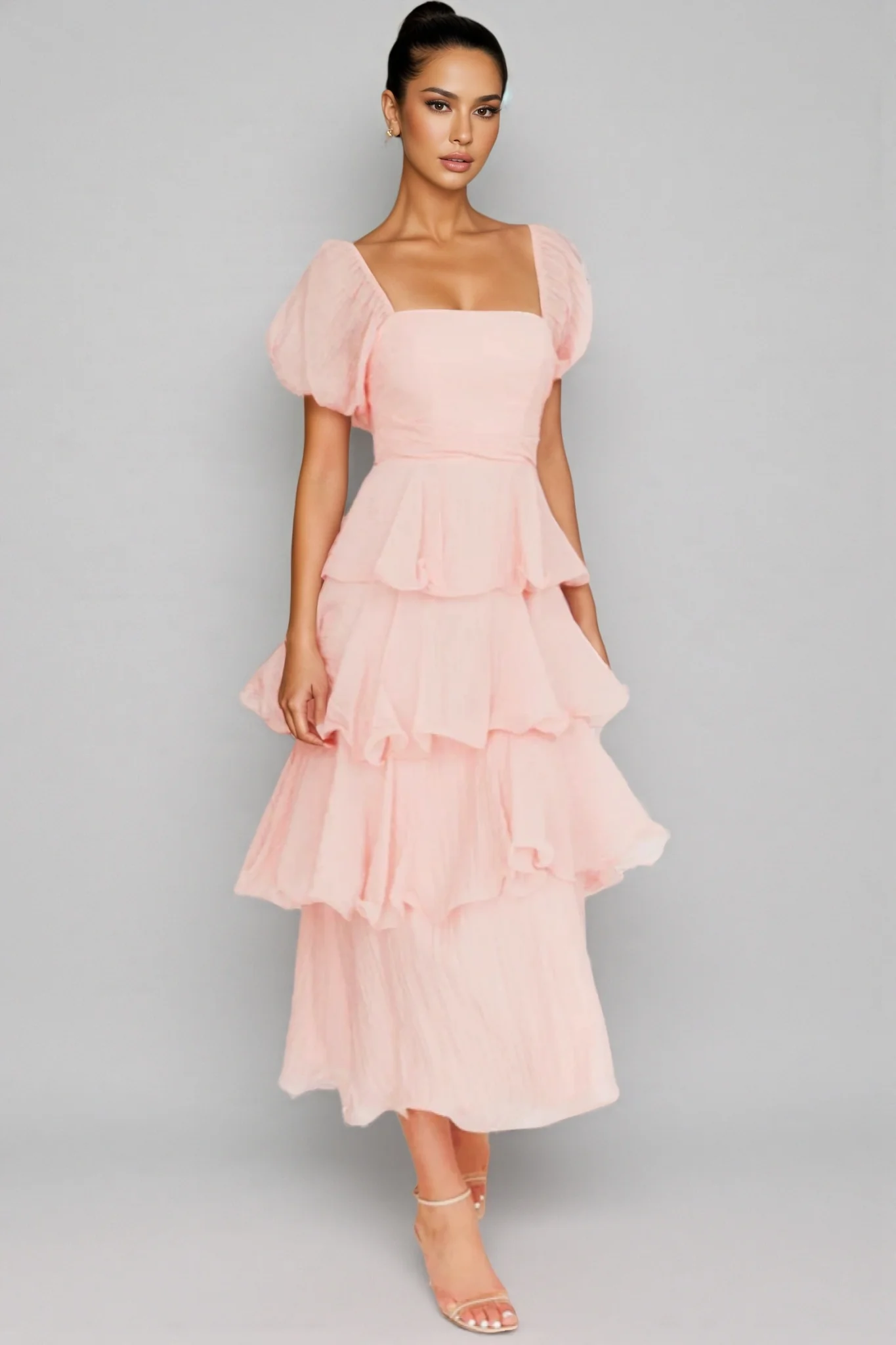 Anoney Puff Sleeve Layered Maxi Dress
