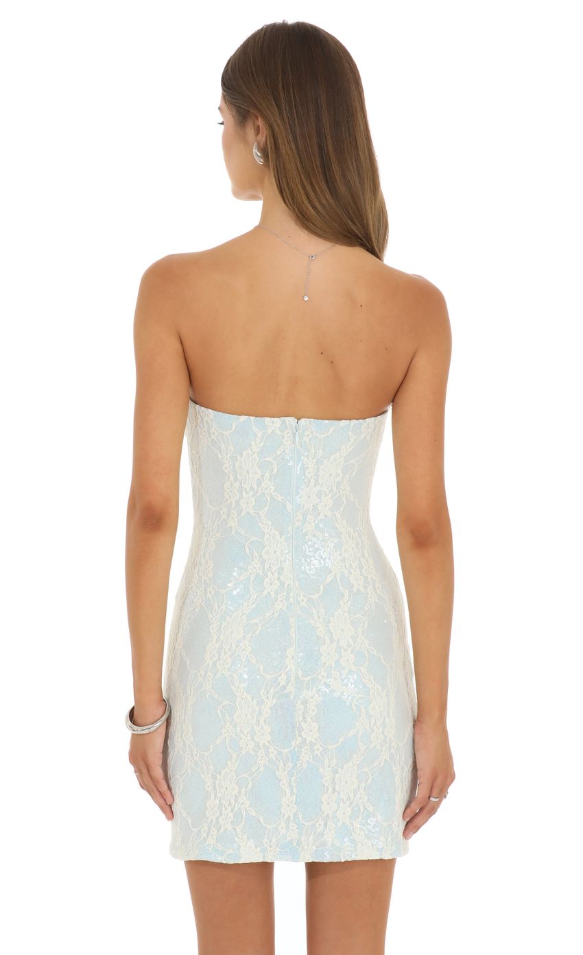 Strapless Lace Mini Dress in Light Blue and White - FASHION NOB