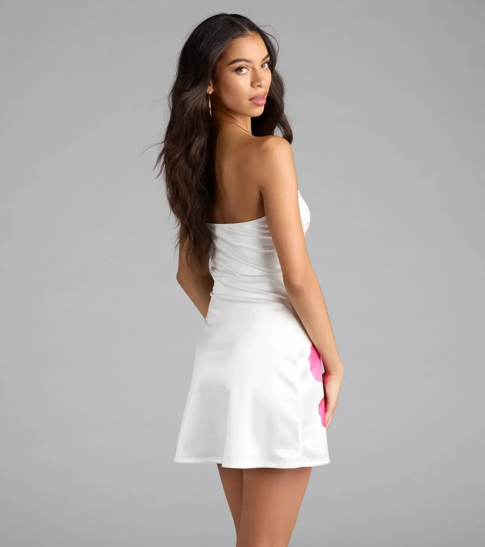 Ocean View Tropical Floral Satin Mini Dress