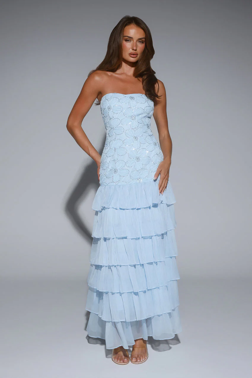 Dream State Strapless Maxi Dress Blue - luluinthesky