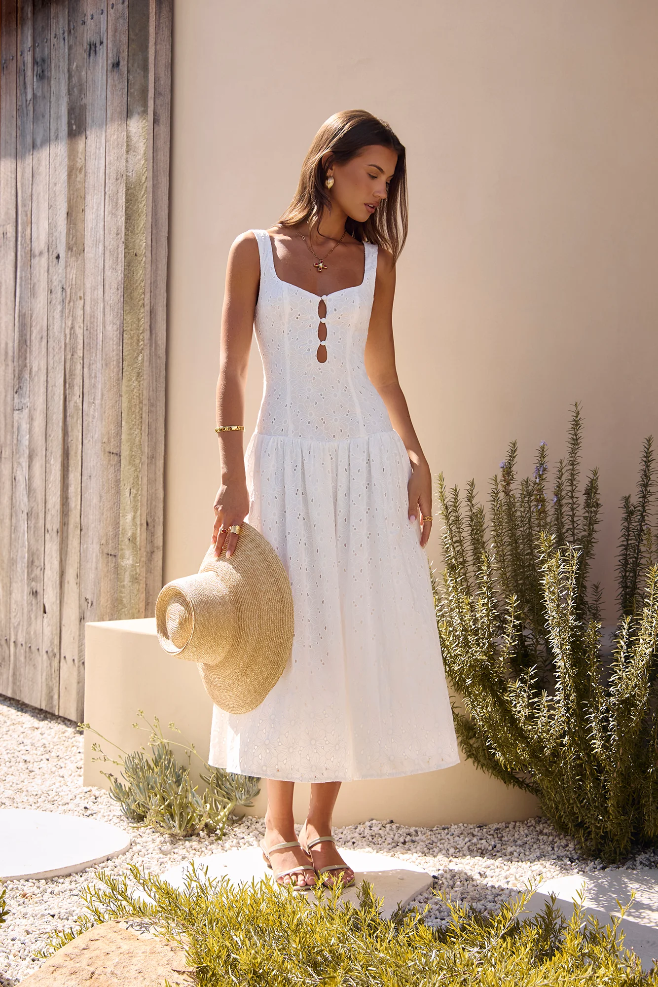 Romance Stitched Embroidered Maxi Dress White - luluinthesky