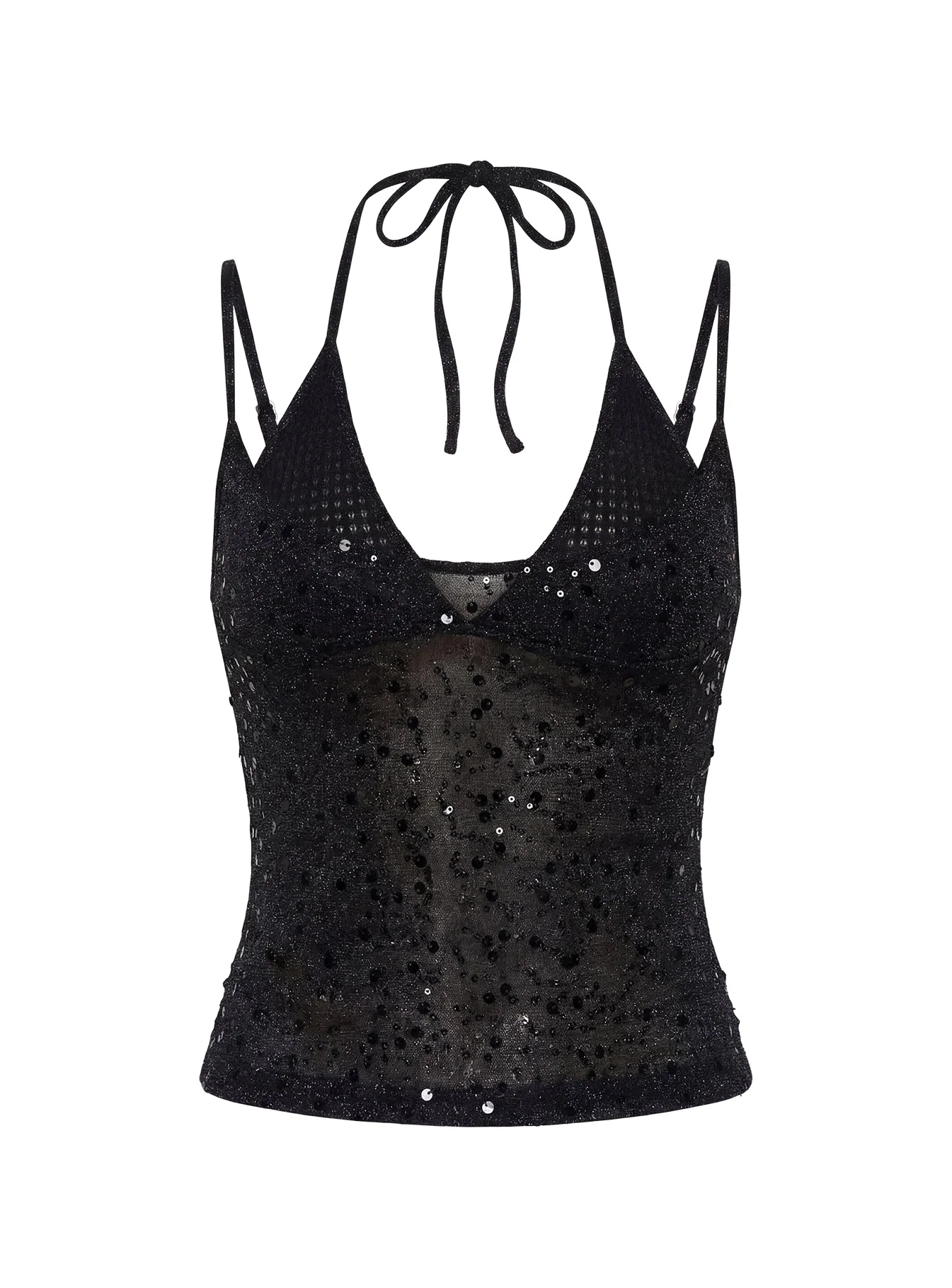Odena Layered Sequin Cami Top Black