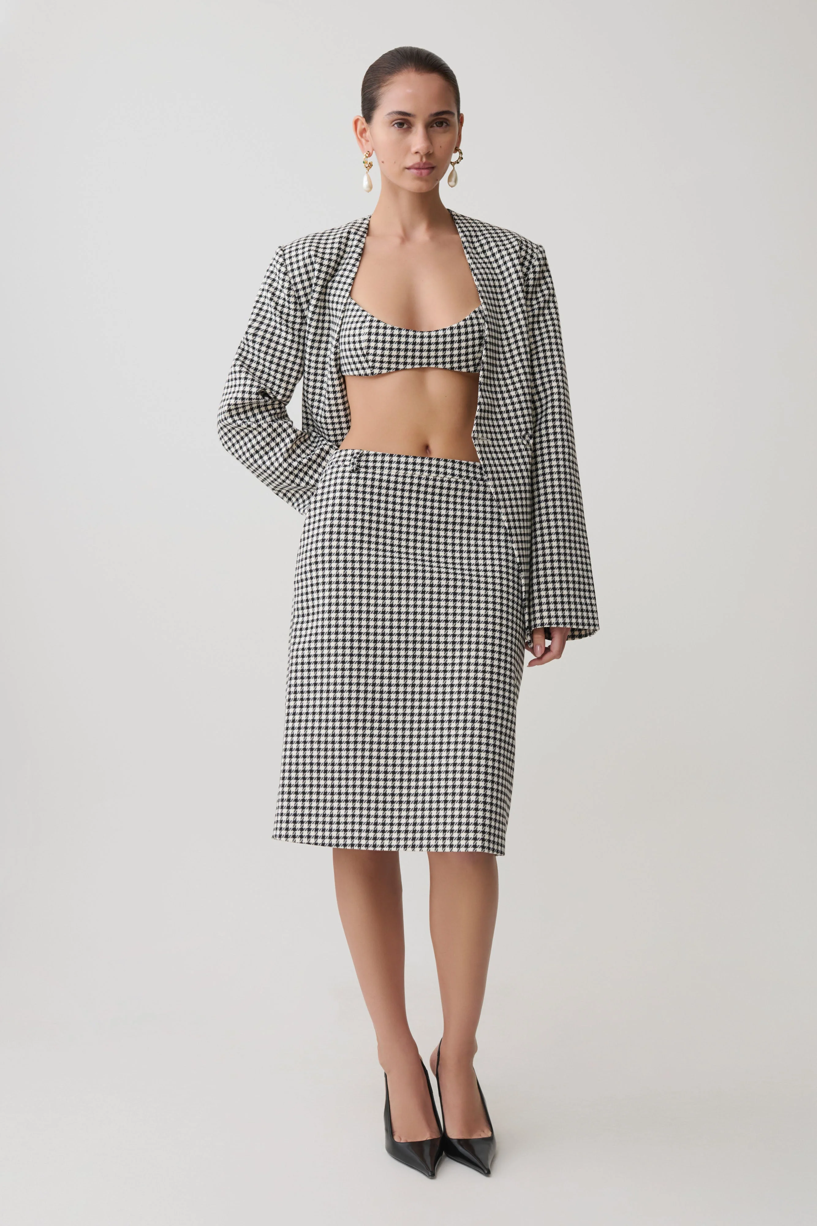 Amelie Tweed Midi Skirt - Houndstooth