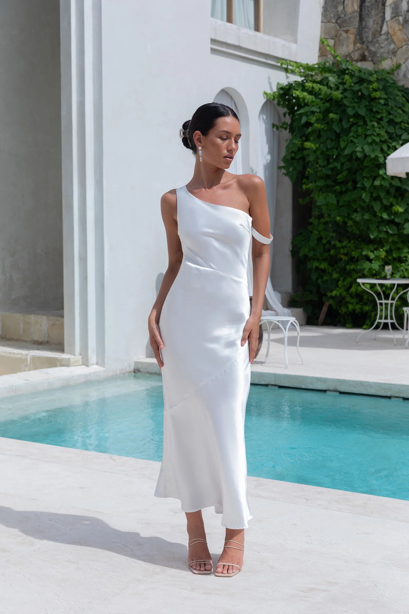Angelica Satin Maxi Dress White - luluinthesky
