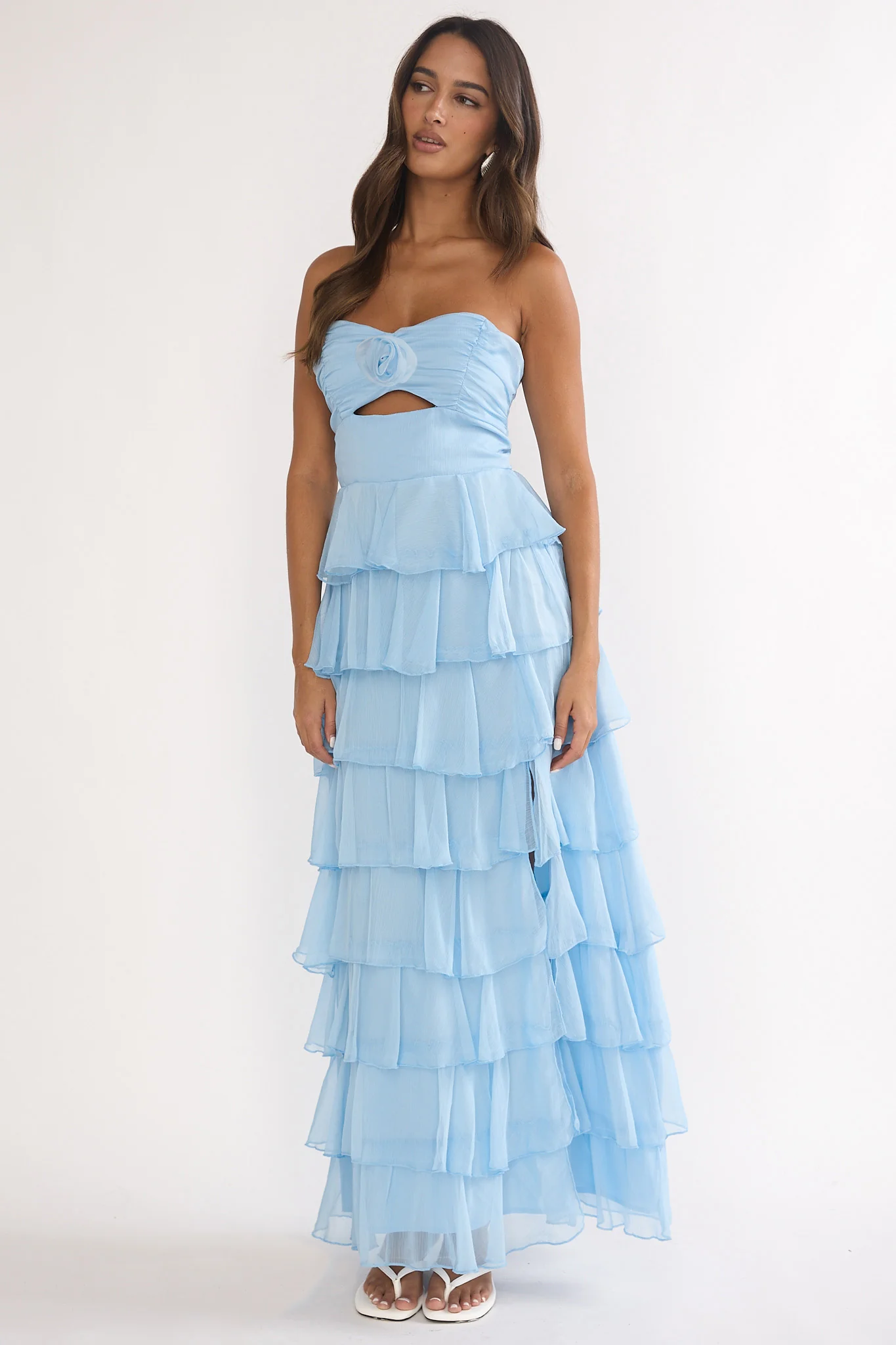 Janelia Layered Frill Maxi Dress Blue