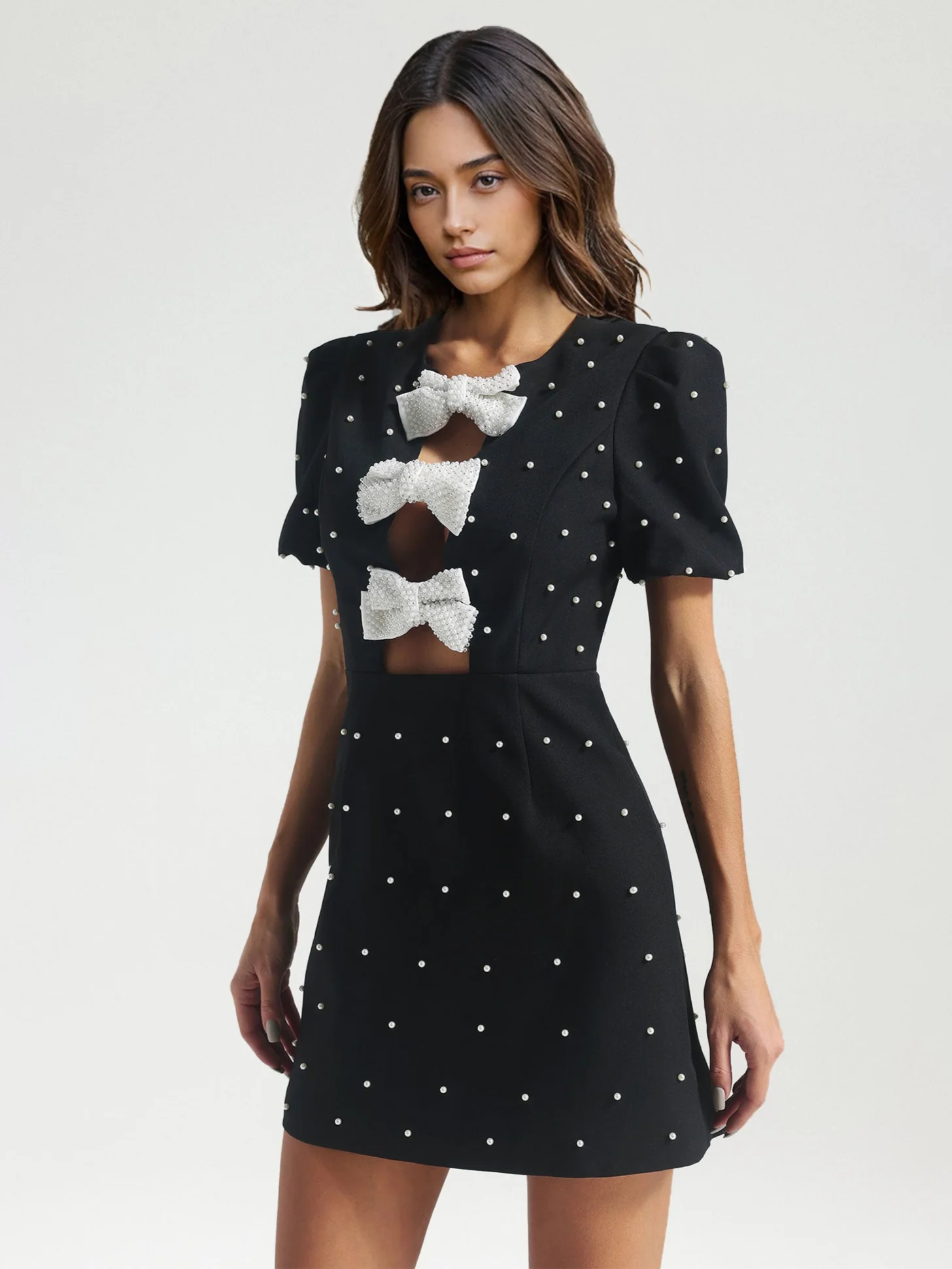 Bow Accent Embellished Mini Dress