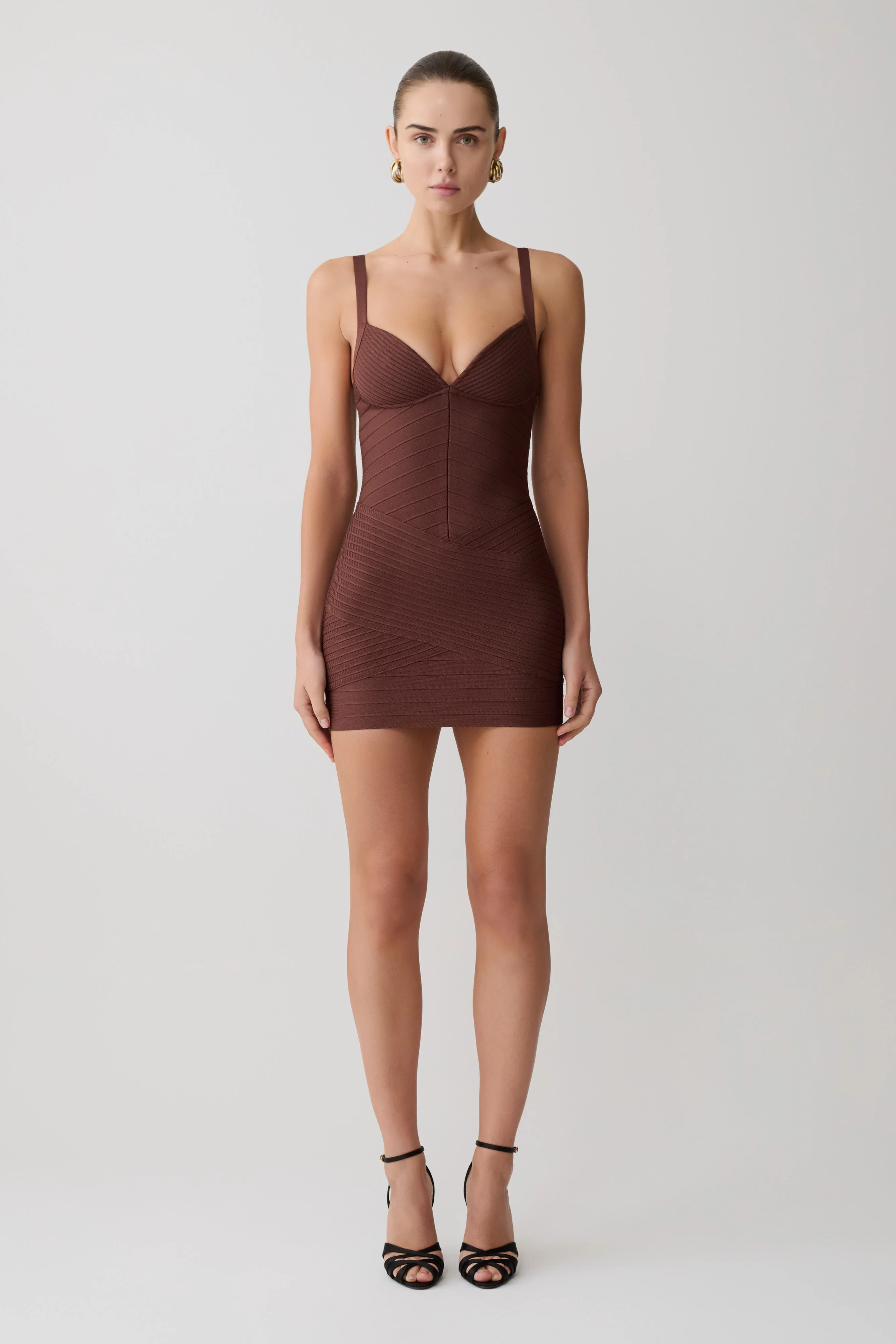 Maison Bandage Knit Mini Dress - Chocolate