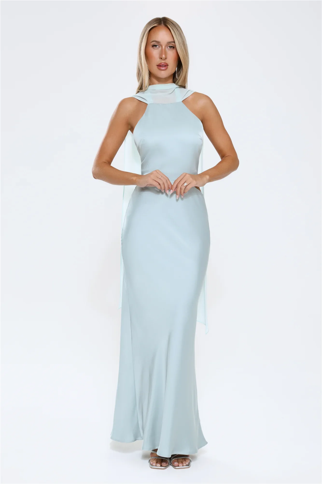 Luxe Obsession Halter Satin Maxi Dress Seafoam