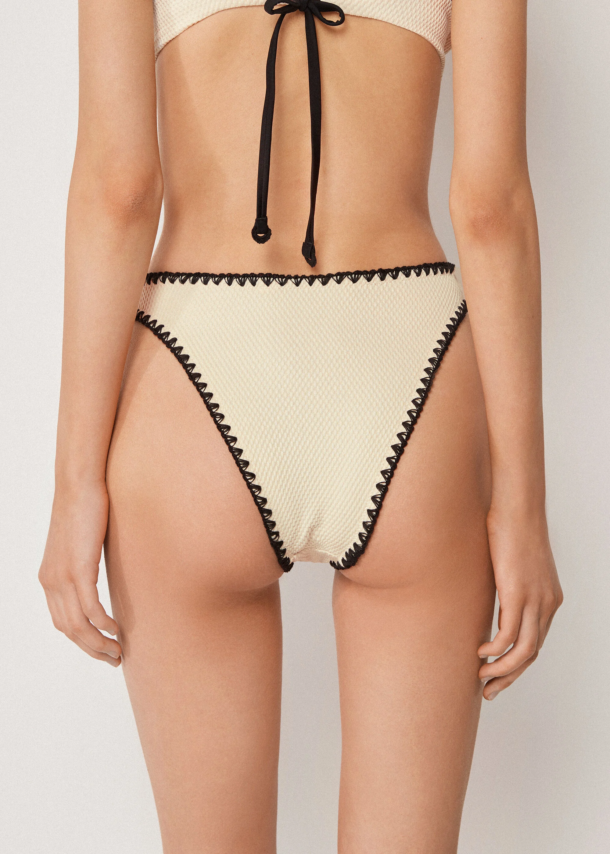 High Waist Brazilian Swimsuit Bottom Bicolor Embroidery