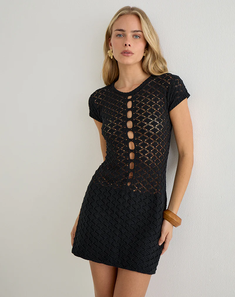 Amila Mini Dress in Sheer Knit Black
