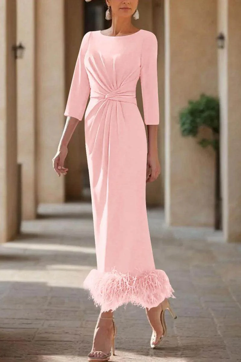 Sheath Column Scoop Neck Ankle Length Feather Mother Dresses CM0378