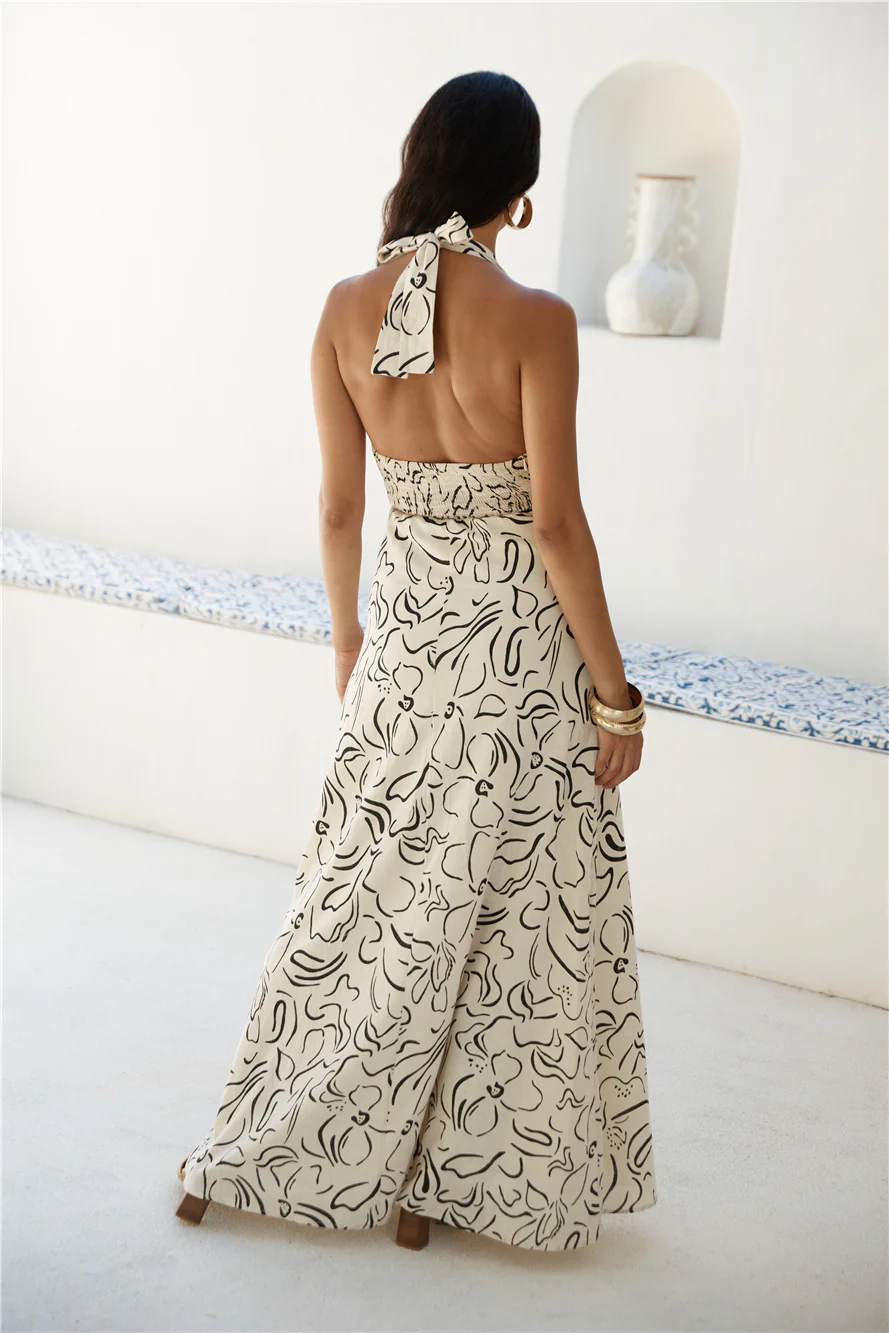 Under Shade Halter Maxi Dress Beige