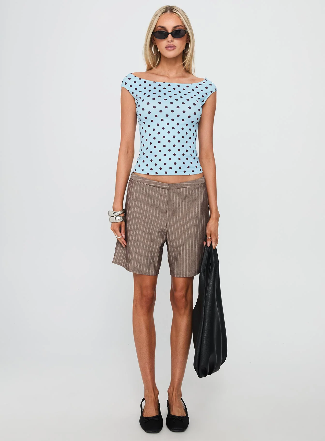 Cheirosa Off Shoulder Top Blue / Brown