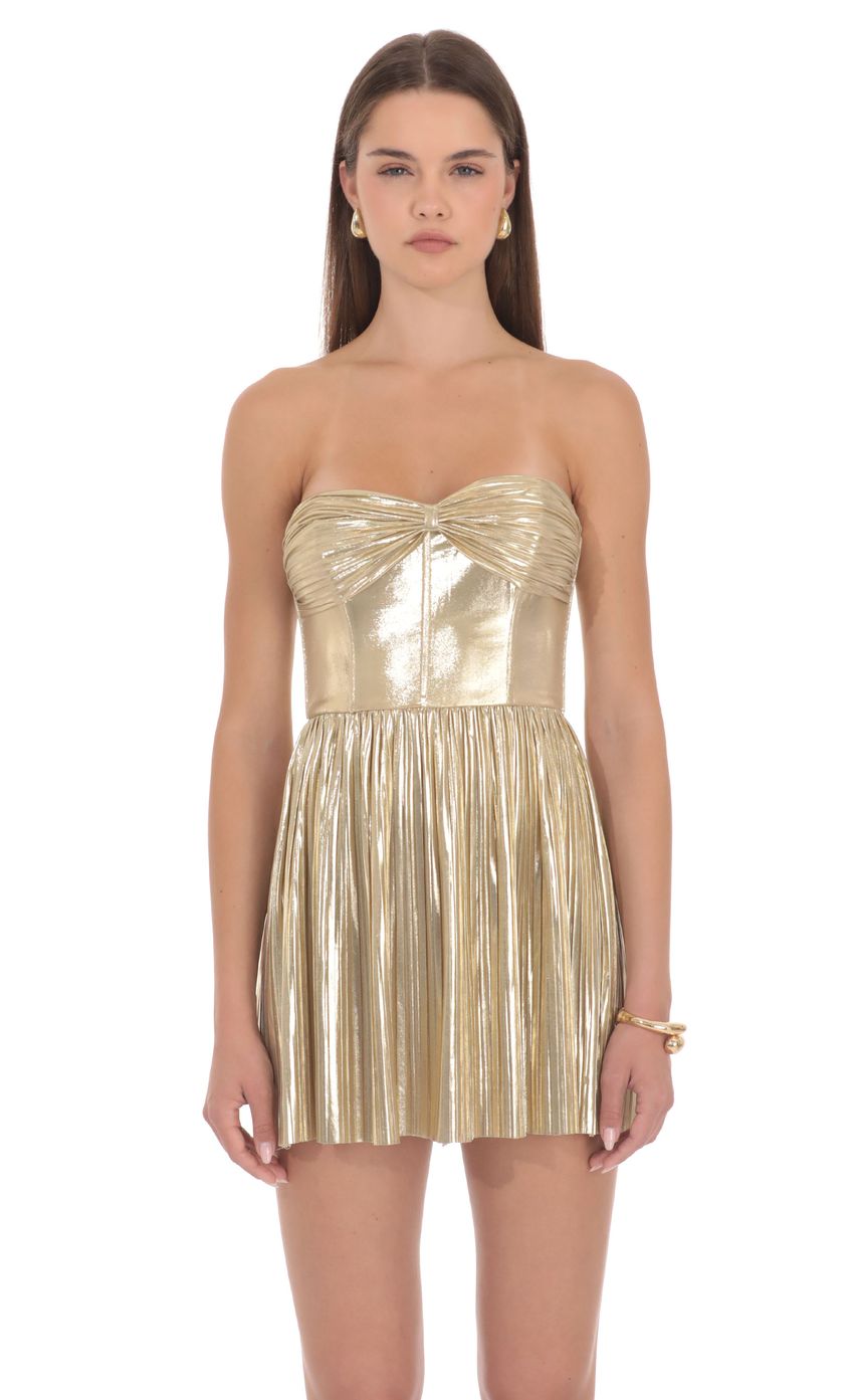 Metallic Strapless Mini Dress in Gold