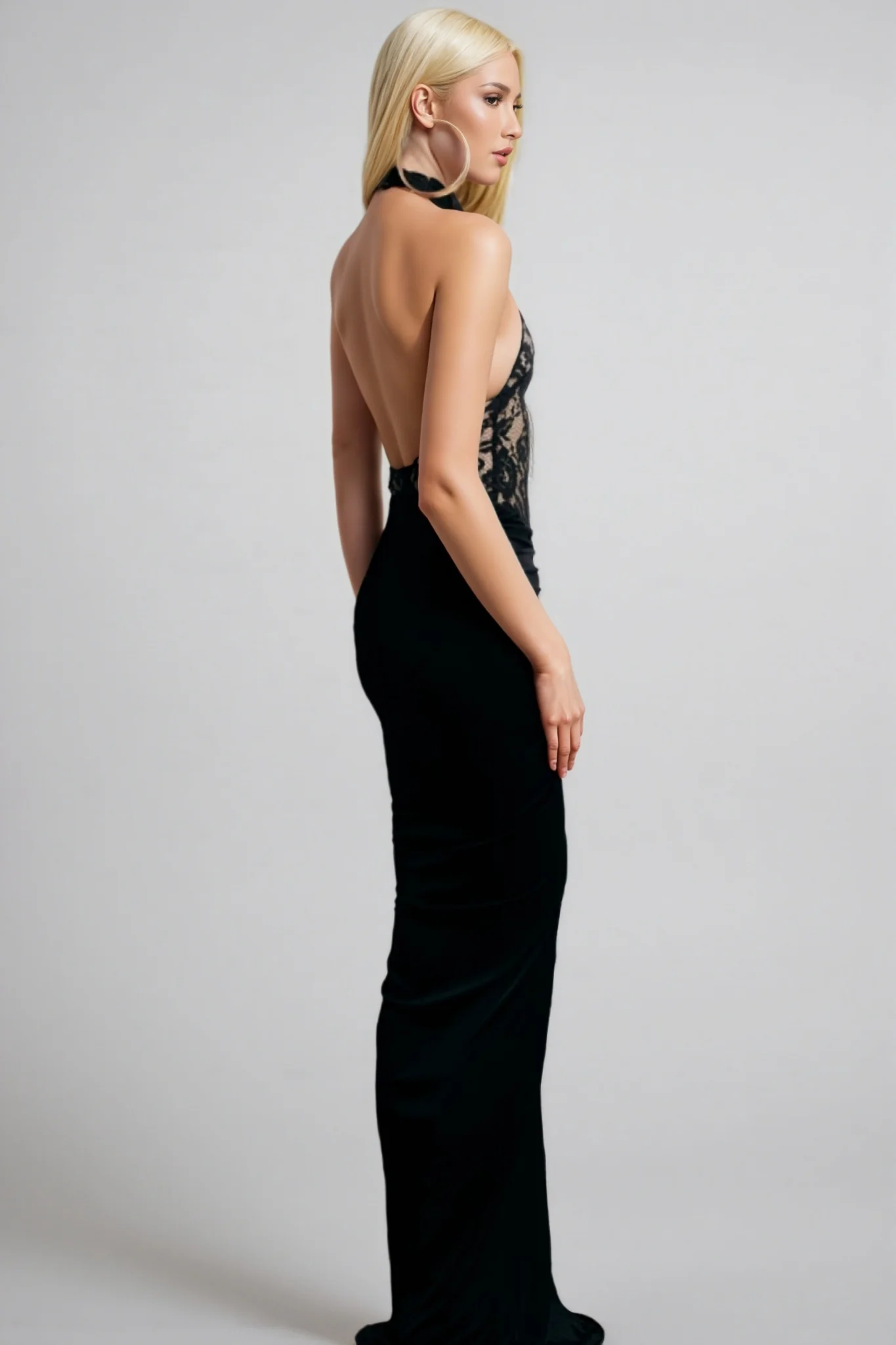 Beli Black Lace Slim Maxi Dress