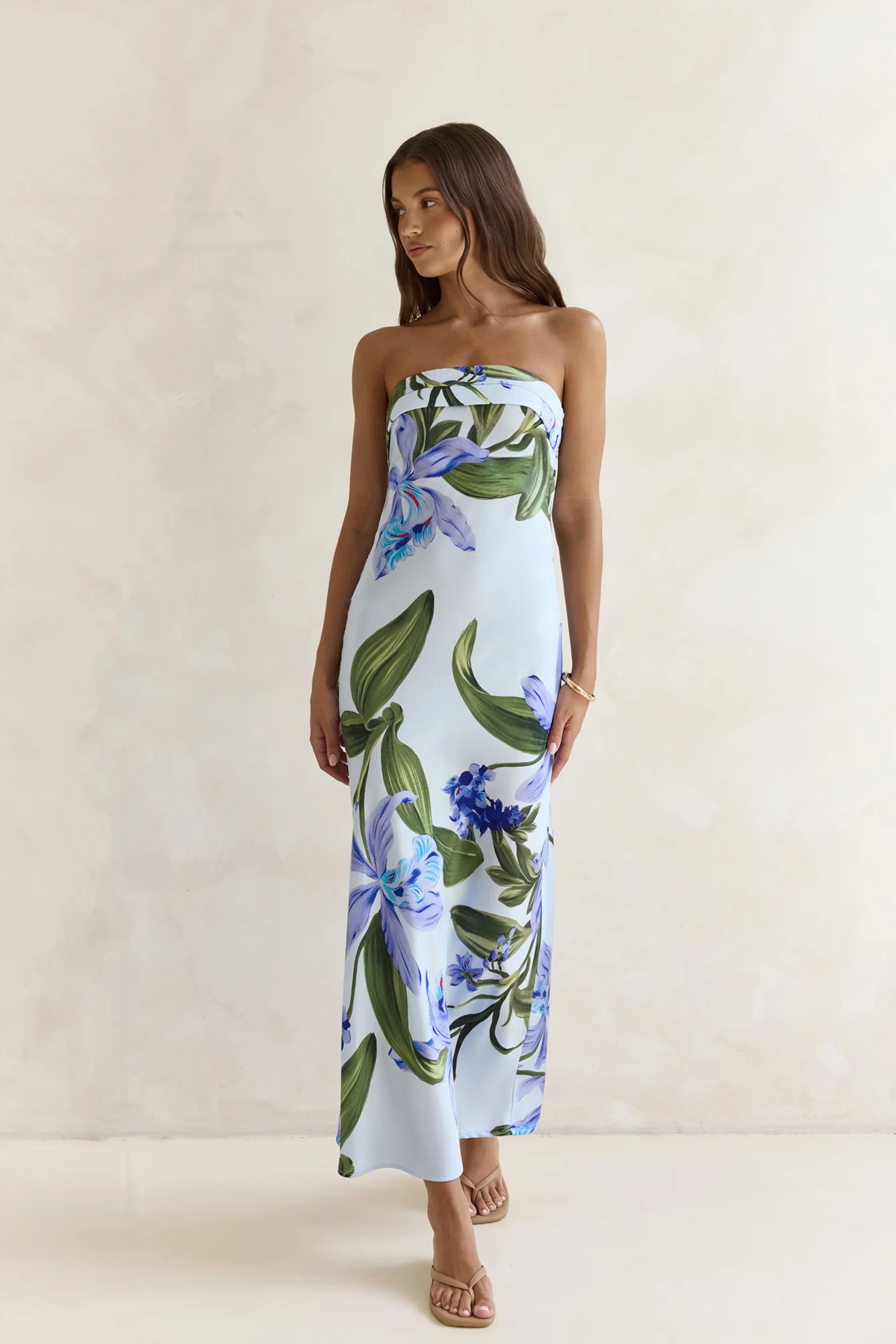 Bells Of Spring Satin Strapless Maxi Dress Blue - luluinthesky