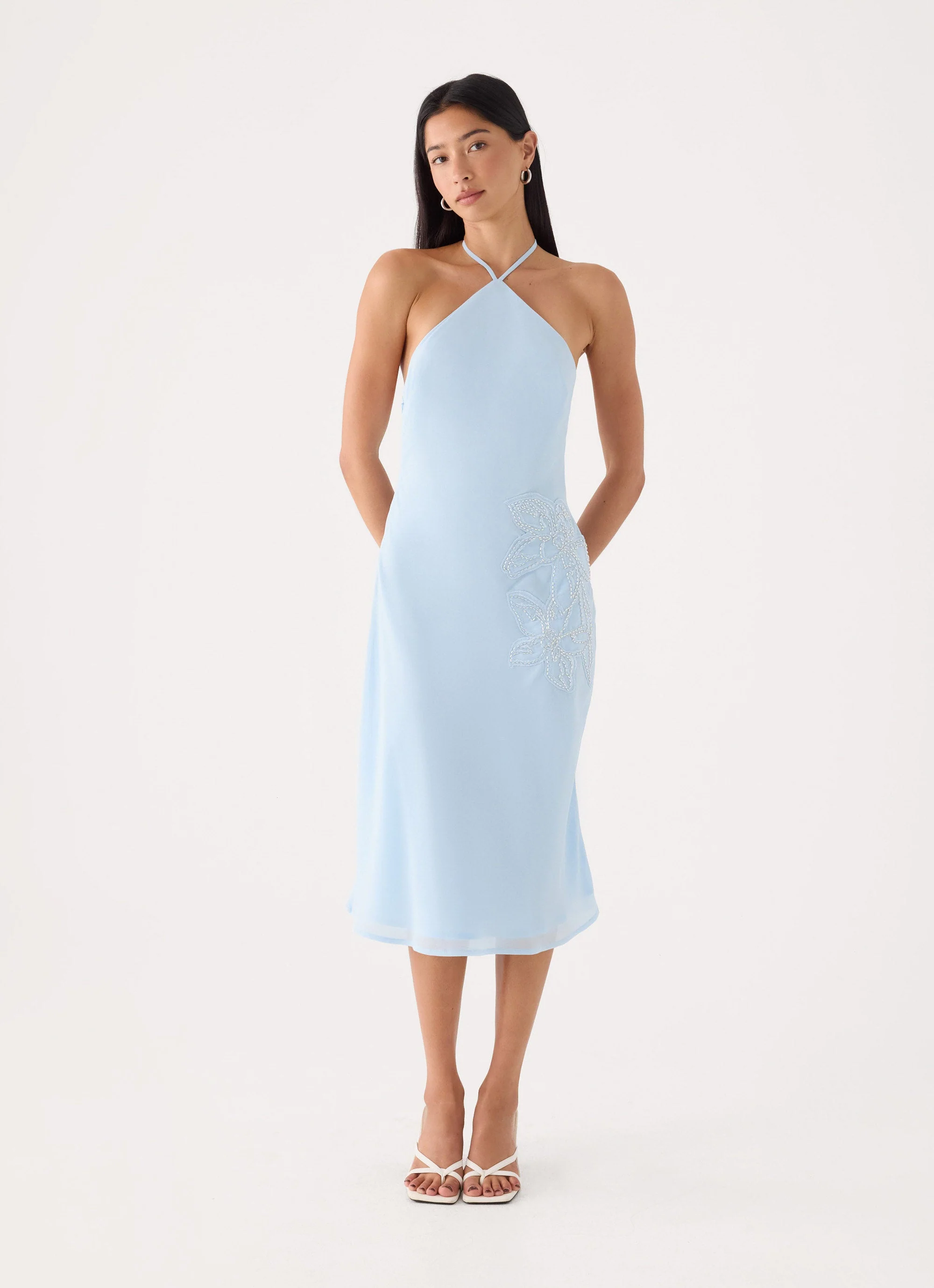 Valeska Beaded Midi Dress - Blue