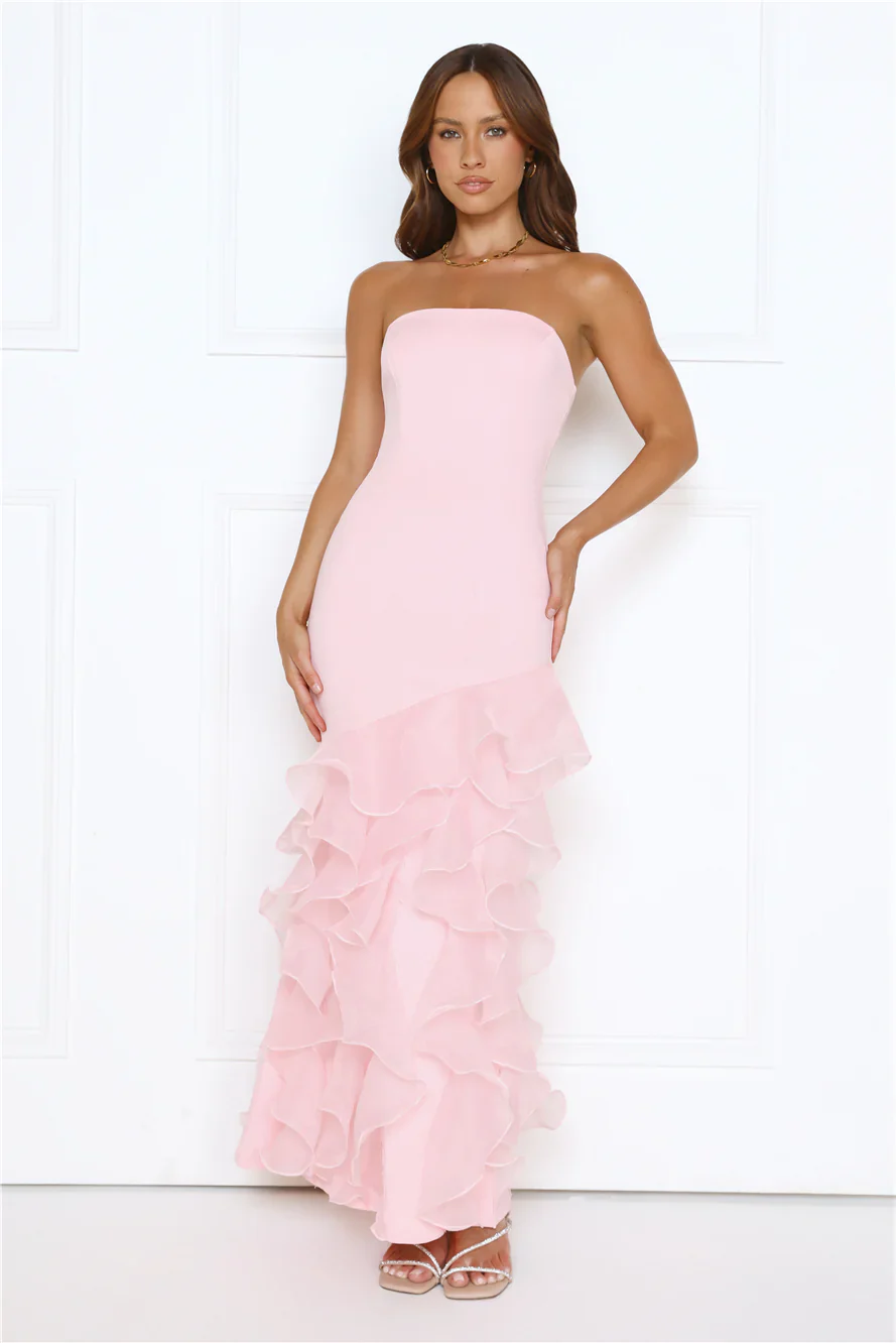 Lullaby Glow Strapless Maxi Dress Pink - luluinthesky