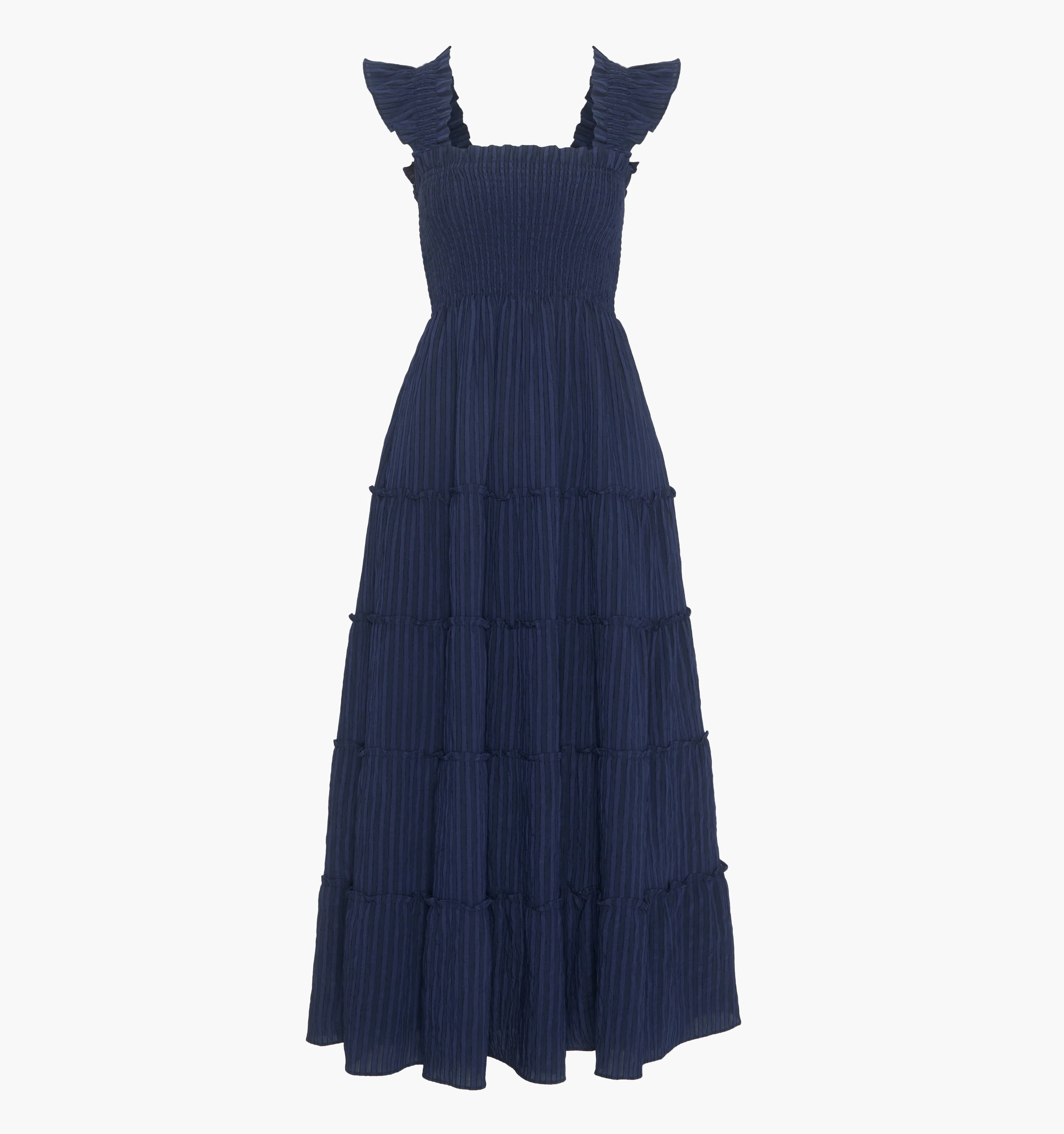The Ellie Maxi Nap Dress - Navy Tonal Seersucker