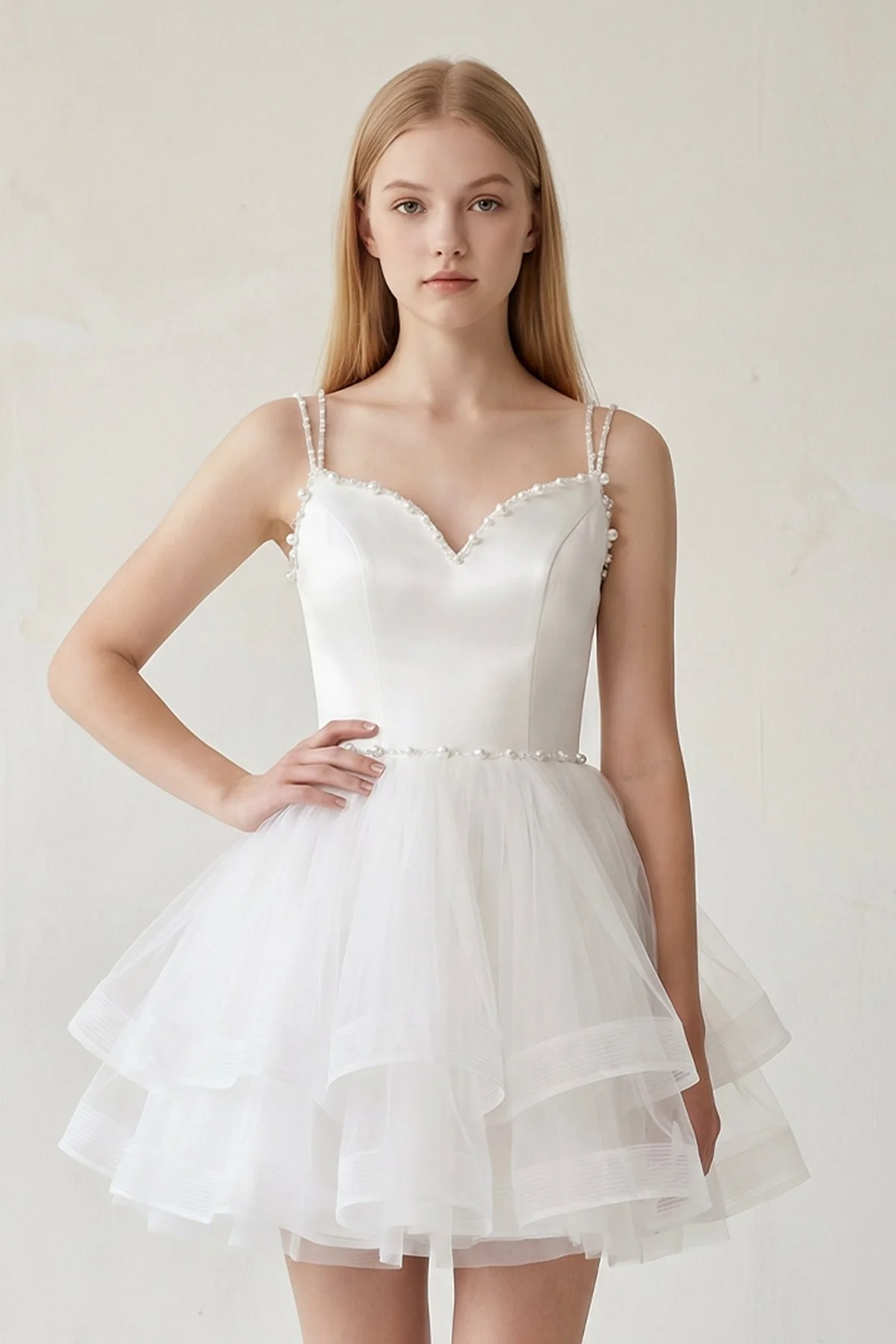 A-line Spaghetti Straps Tulle Short Homecoming Dresses
