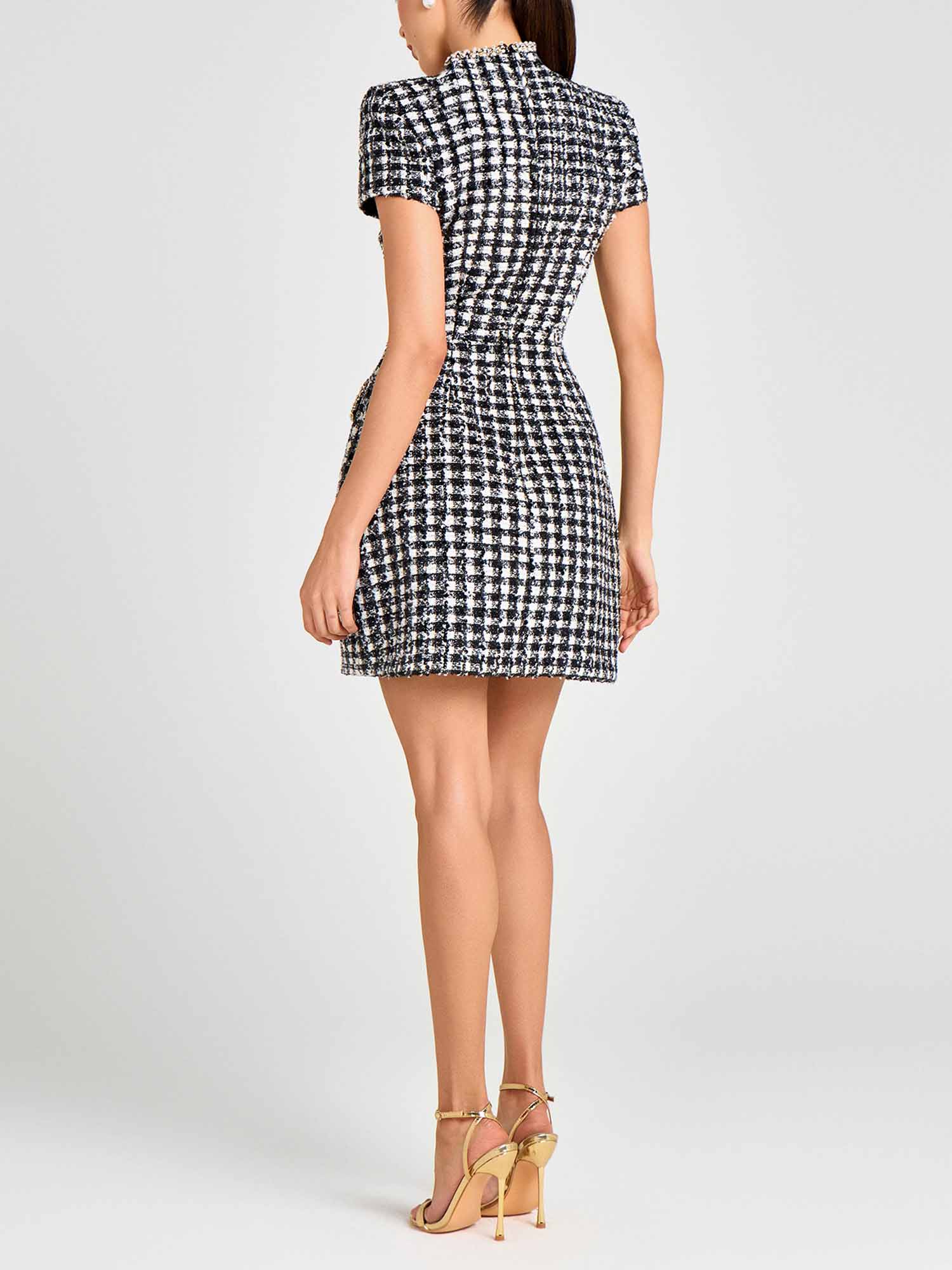 Plaid Pearl Trim Mini Dress